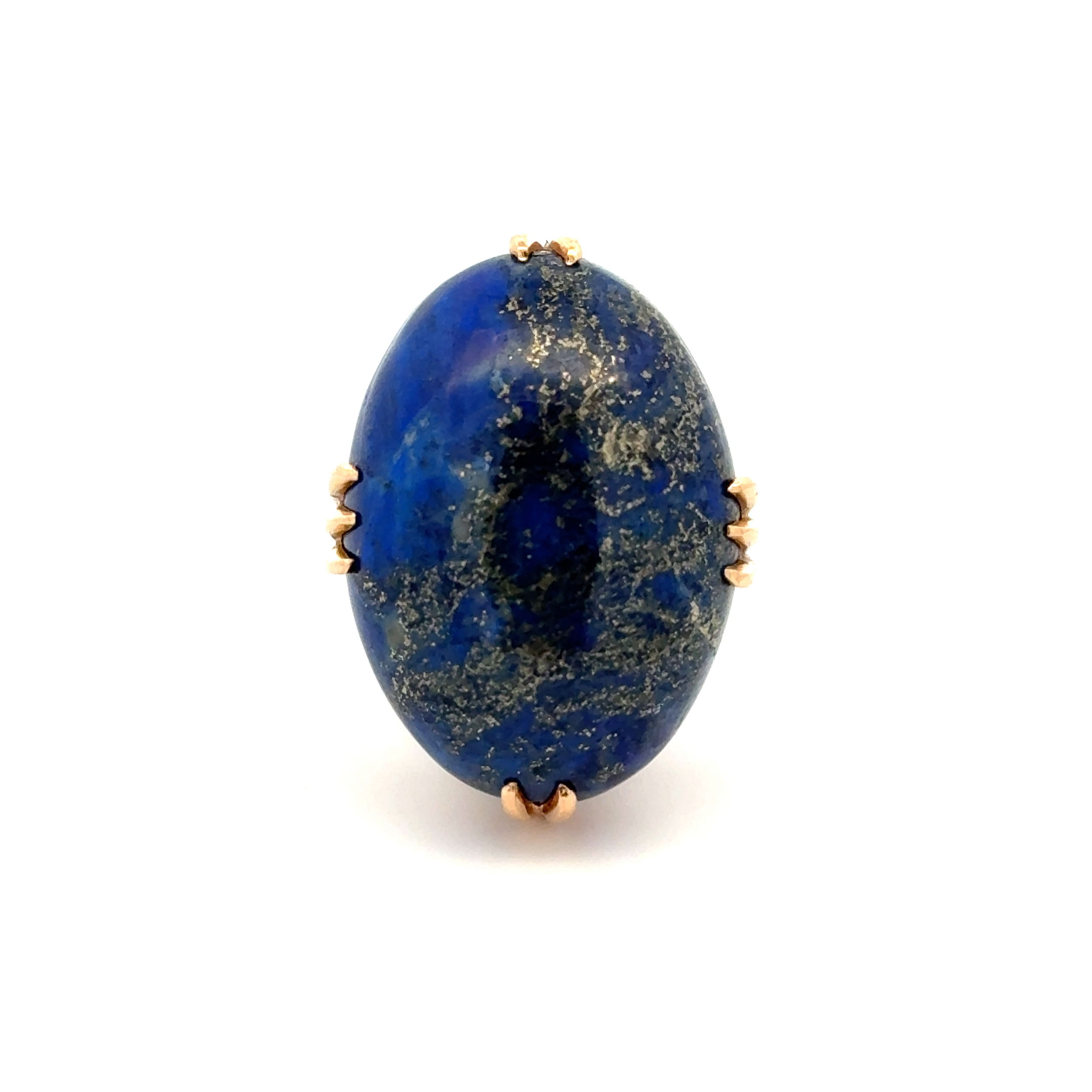 18K YG 20ct Oval Cabochon Lapis Lazuli Filigree RIng 10.7g, s7