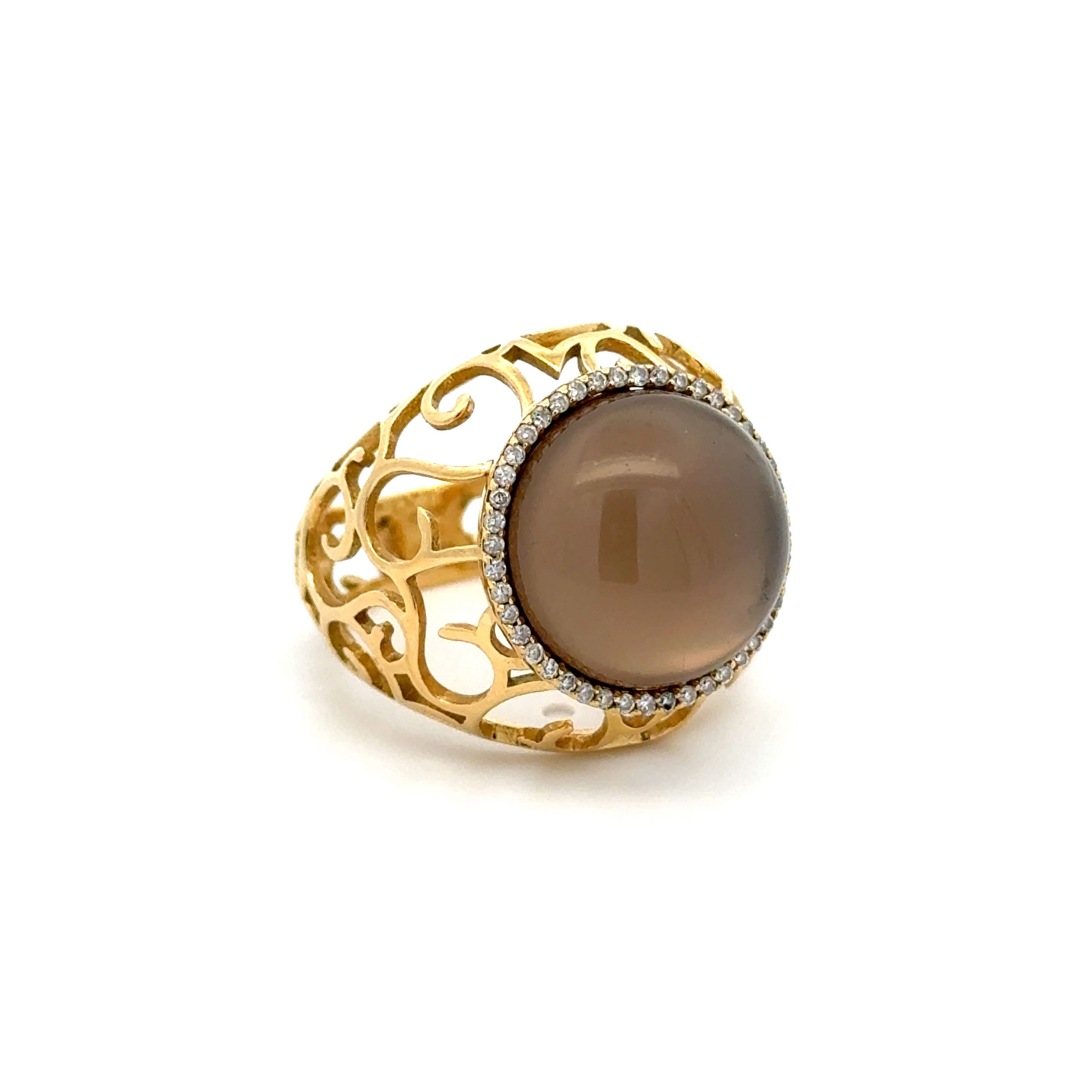 18K YG MORAGLIONE 1922 Moonstone Doublet & .22tcw Diamond Open Filigree Dome Ring 8.8g, s6.75 18K YG MORAGLIONE 1922 Moonstone Doublet & .22tcw Diamond Open Filigree Dome Ring 8.8g, s6.75