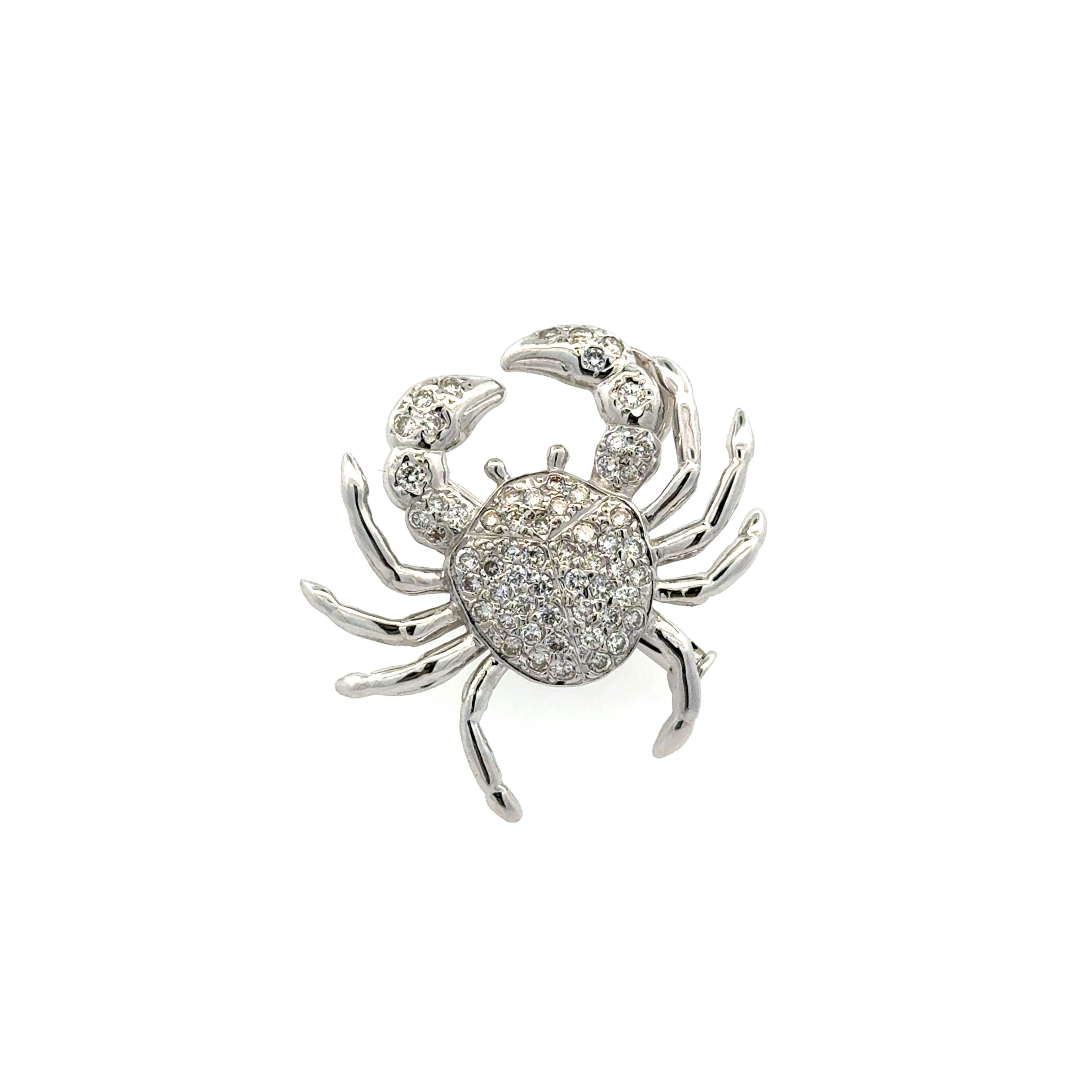 18K WG Pave .80tcw RBC DIamond CRAB Brooch Pendant 6.3g, 1.2"