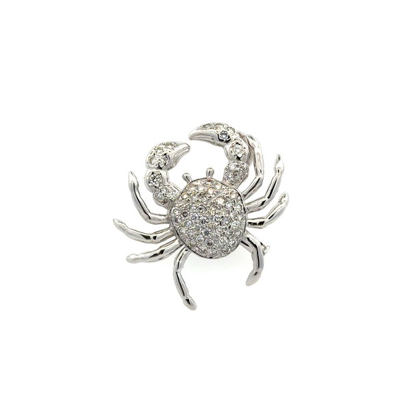Closeup photo of 18K WG Pave .80tcw RBC DIamond CRAB Brooch Pendant 6.3g, 1.2"