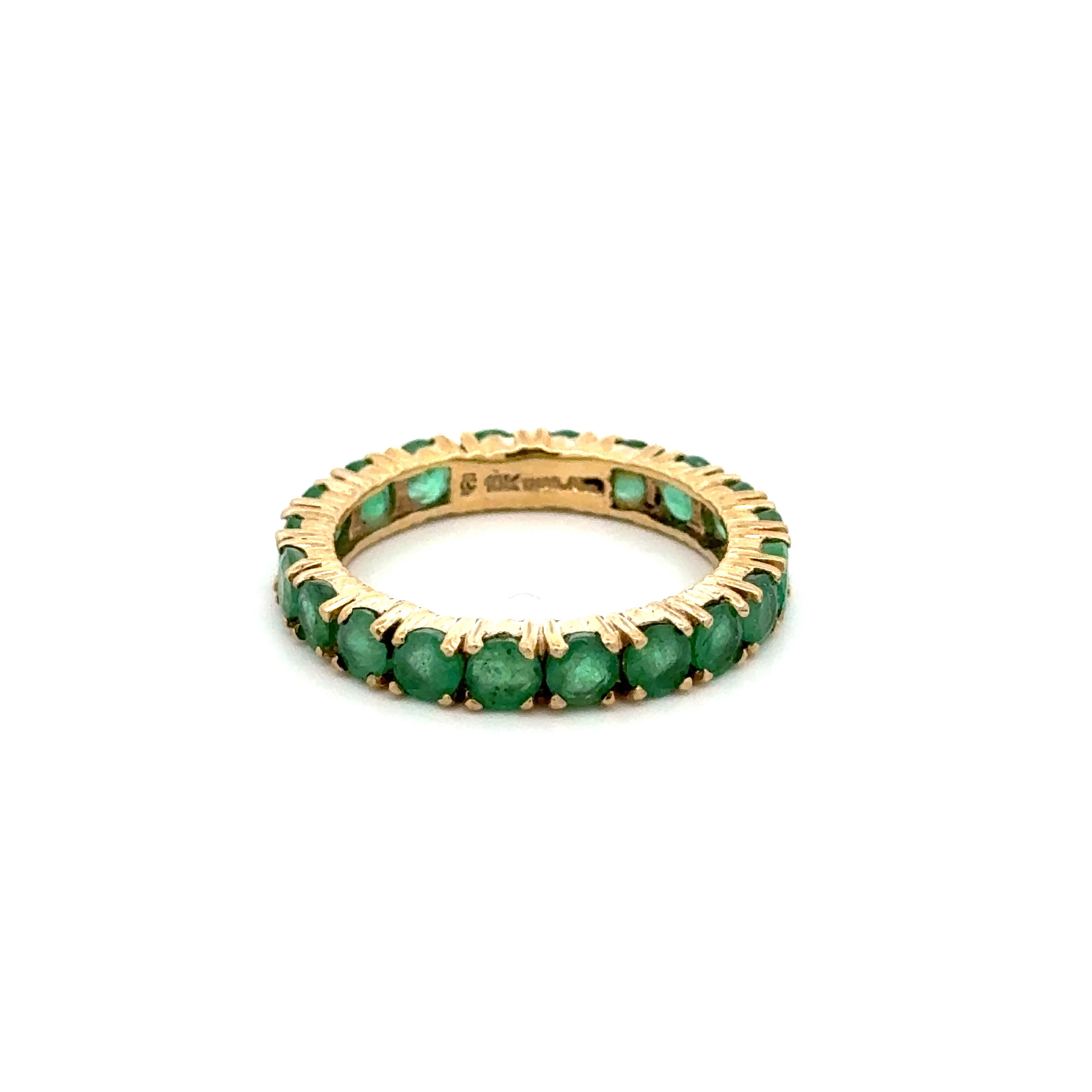 10K YG 20 Round Emerald 2.20tcw 3.5mm Eternity Band Ring 2.8g, s8 10K YG 20 Round Emerald 2.20tcw 3.5mm Eternity Band Ring 2.8g, s8