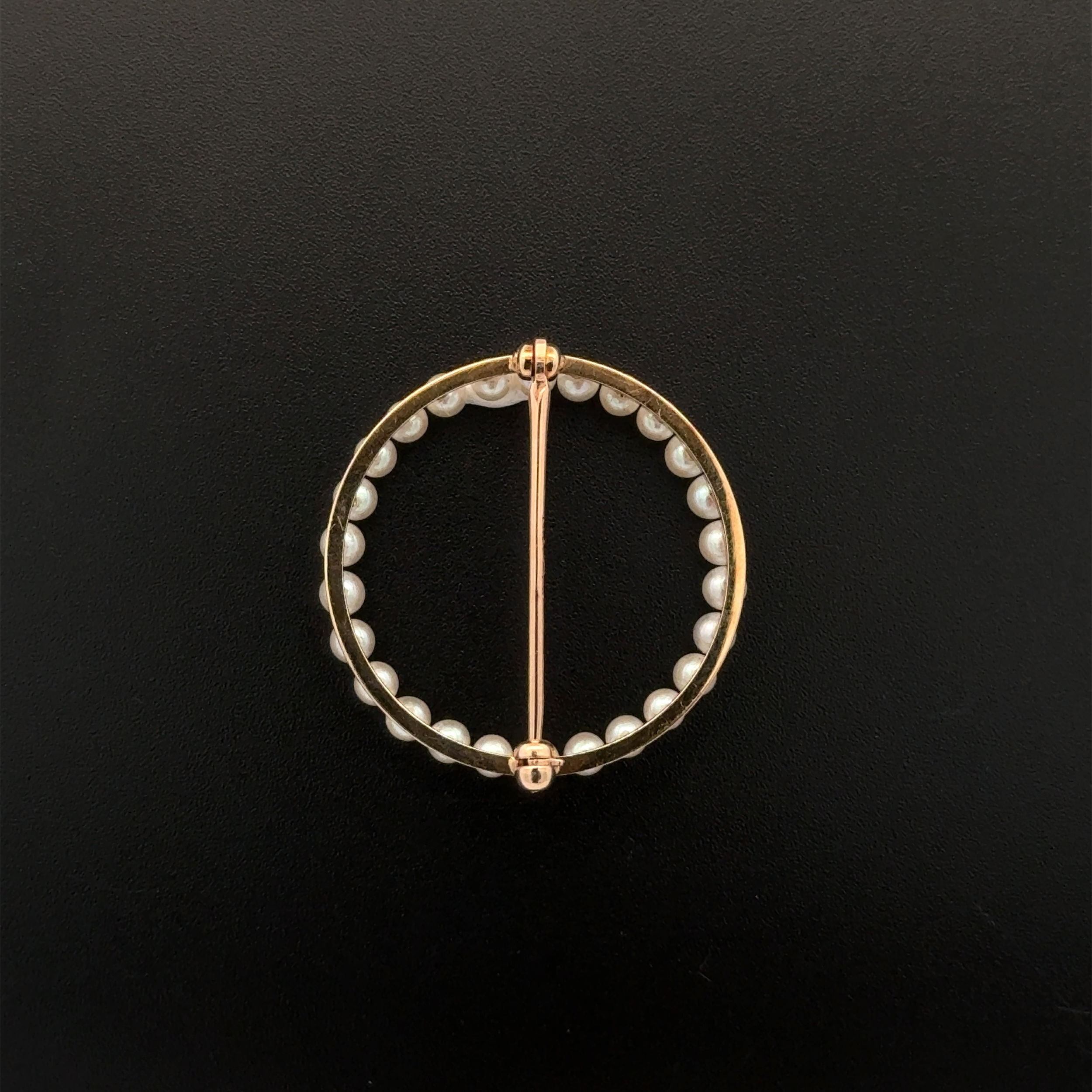 14K YG Open Circle Seed Pearl Brooch 3.4g, 1.1"