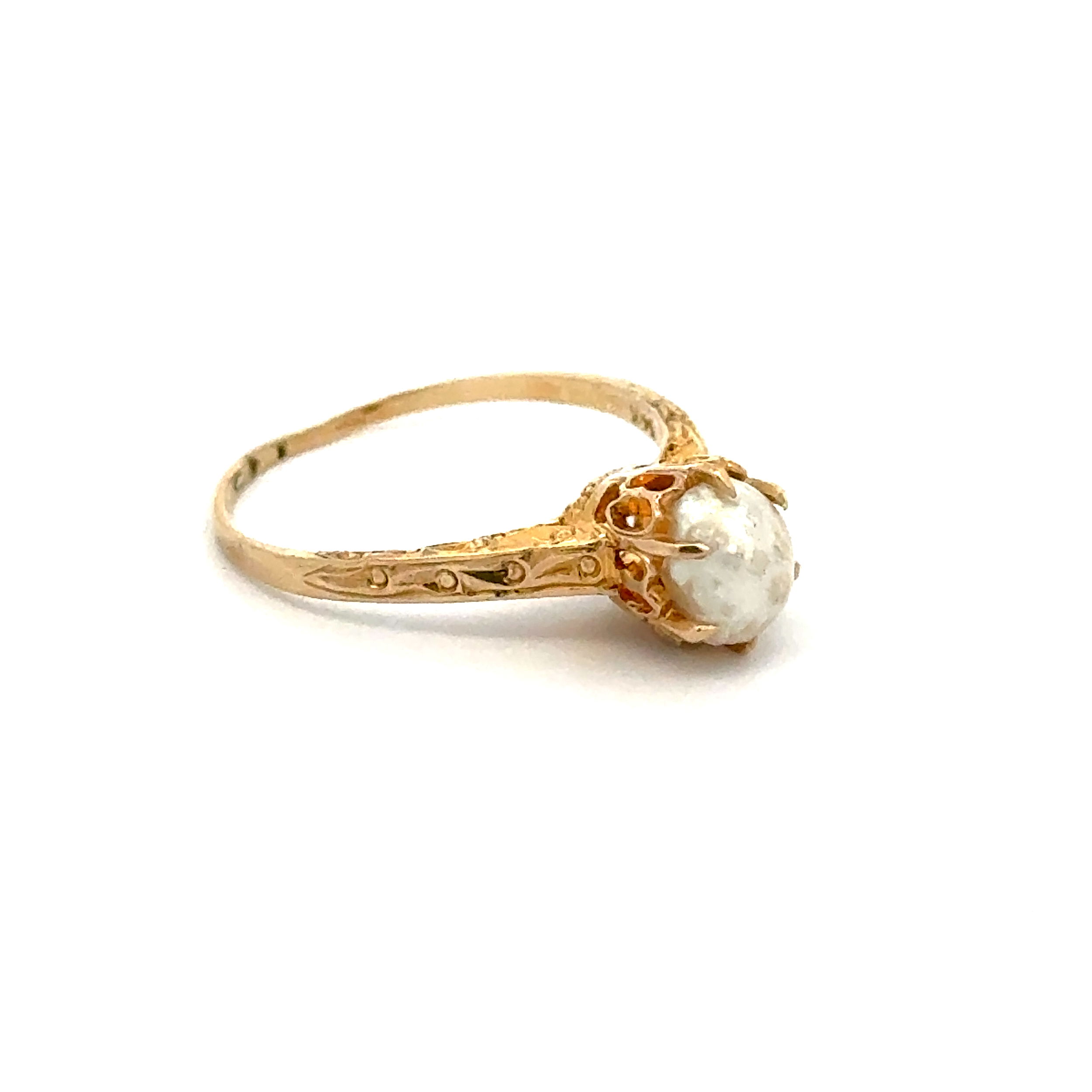 14K YG Antique Baroque Pearl Filigree, Engraved Ring 2.5g, s8 14K YG Antique Baroque Pearl Filigree, Engraved Ring 2.5g, s8