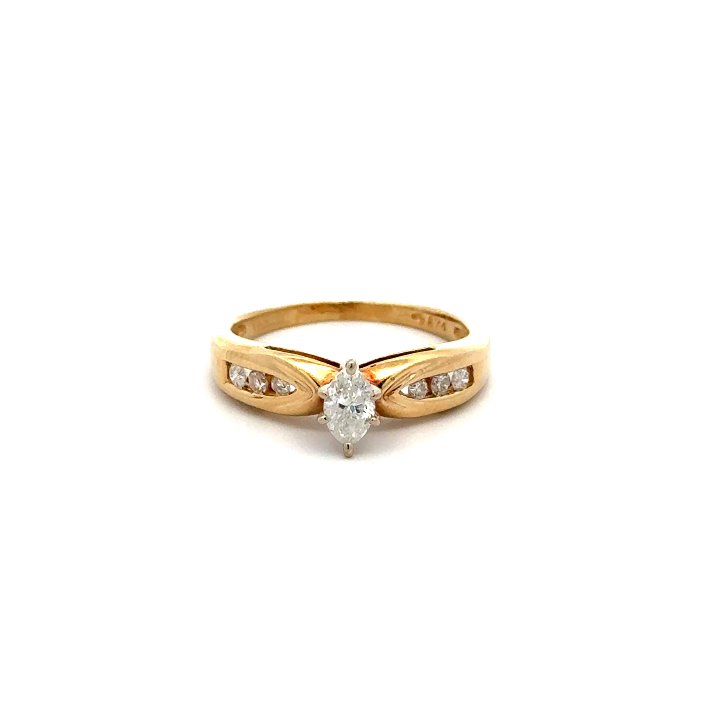 14K YG .33ct Marquis Diamond & .15tcw RBC Diamond Ring 3.1g, s7.5 14K YG .33ct Marquis Diamond & .15tcw RBC Diamond Ring 3.1g, s7.5