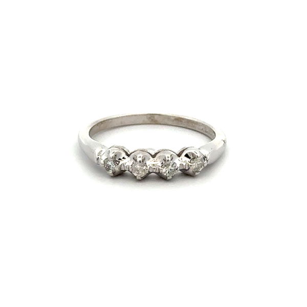 Closeup photo of 14K WG Mid Century Modern 4 Stone .16tcw Diamond 3.85mm Band Ring 2.7g, s7.25