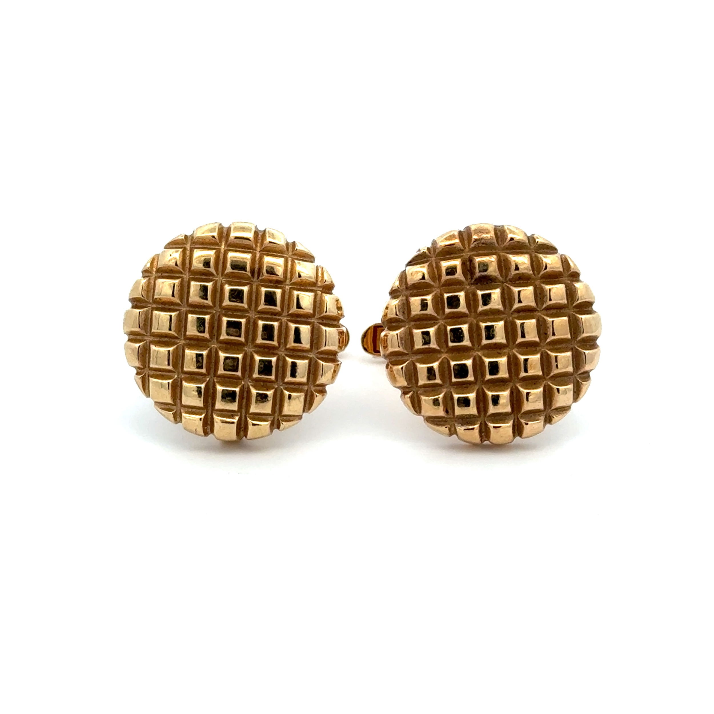 14K YG Round Waffle Pattern 19.25mm Cufflinks 15.9g