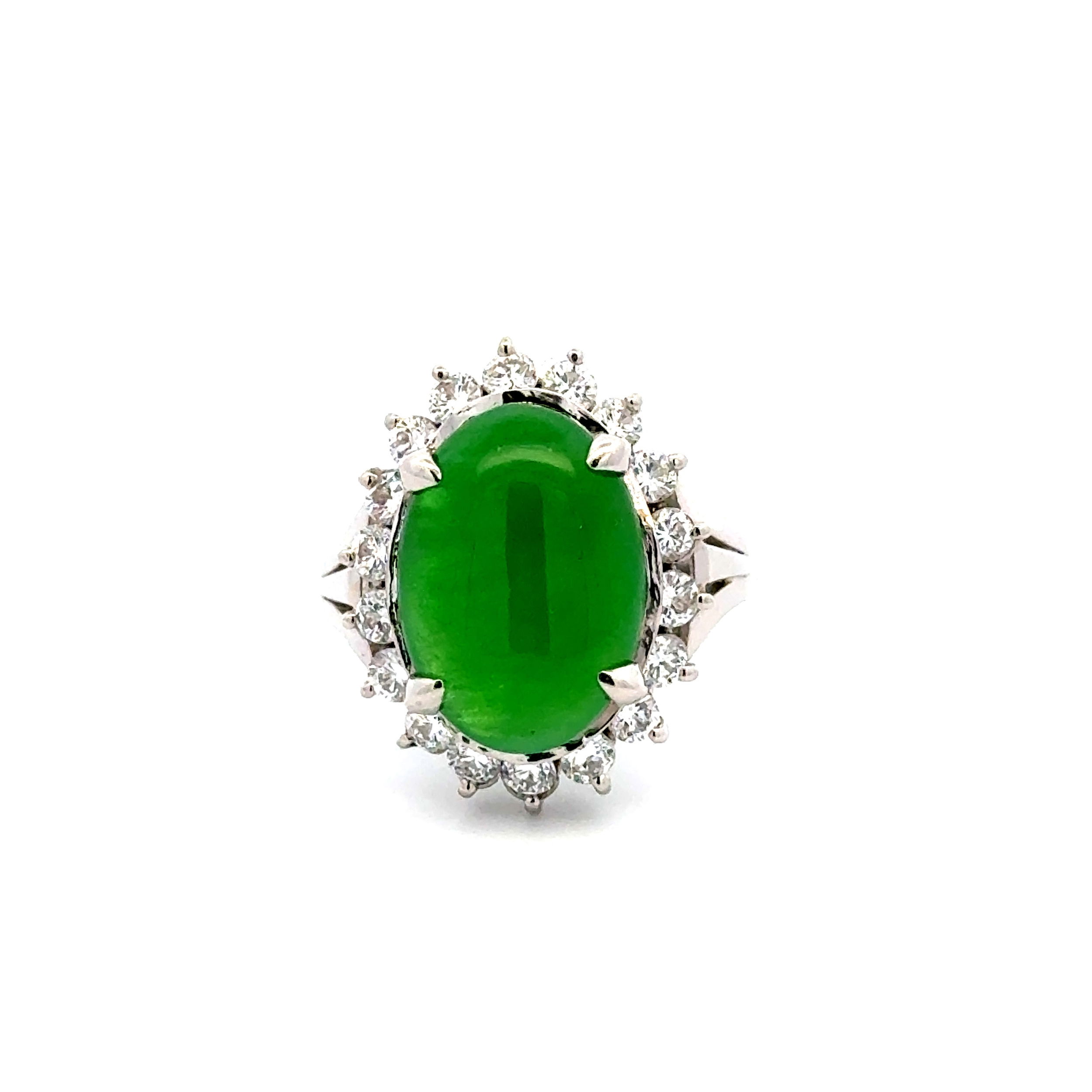 Platinum 5.42ct Oval A Jade GIA & .87tcw RBC Diamond Ring 9.9g, s6.75