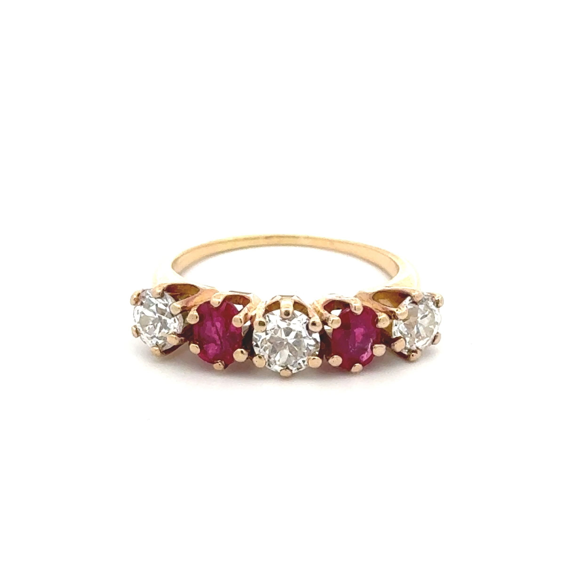14K YG 5 Stone 1.10tcw OEC Diamond & .55tcw Ruby Ring 4.0g, s7.5