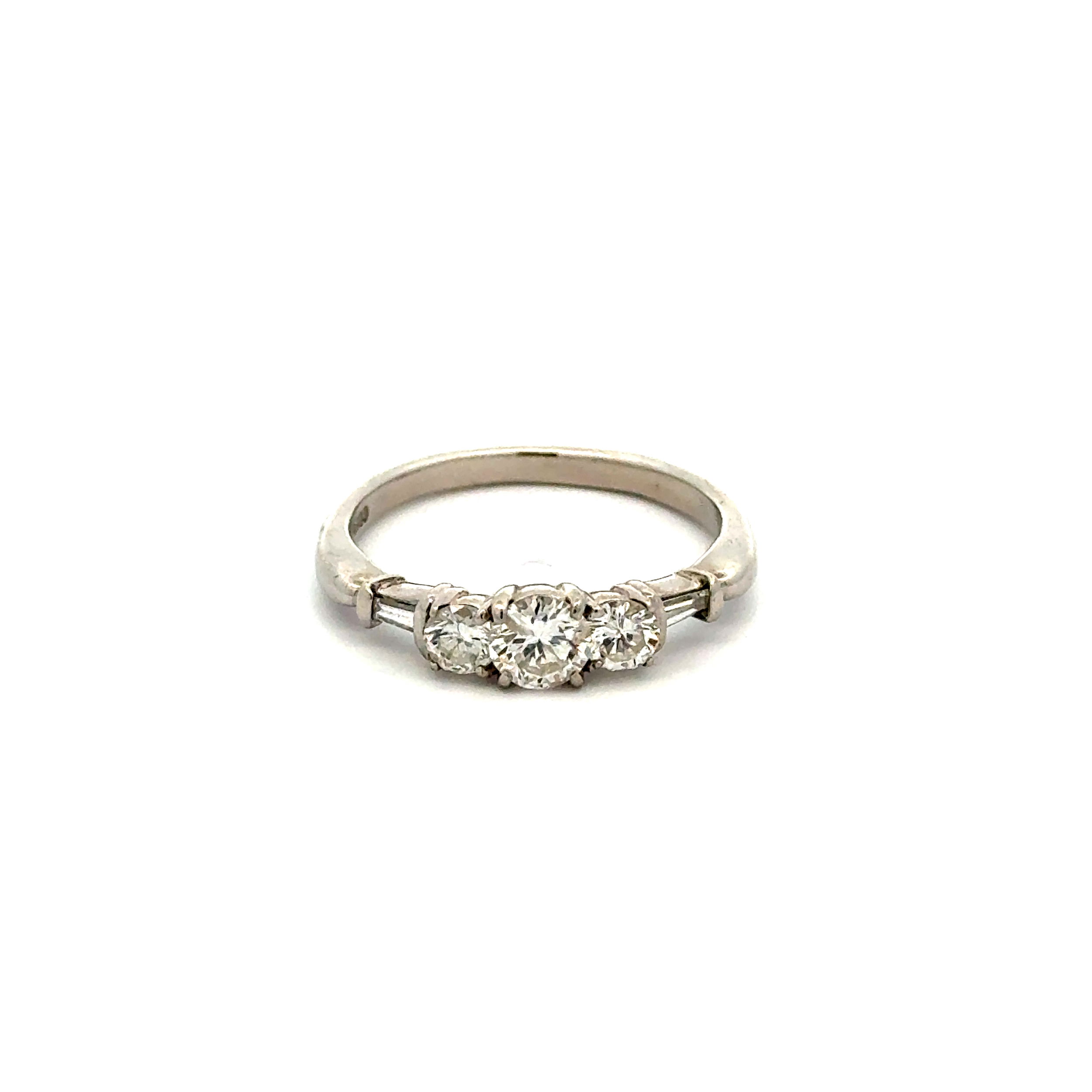 Platinum 3 Stone .71tcw RBC & Baguette Diamond Ring 3.6g, s6.25 Platinum 3 Stone .71tcw RBC & Baguette Diamond Ring 3.6g, s6.25