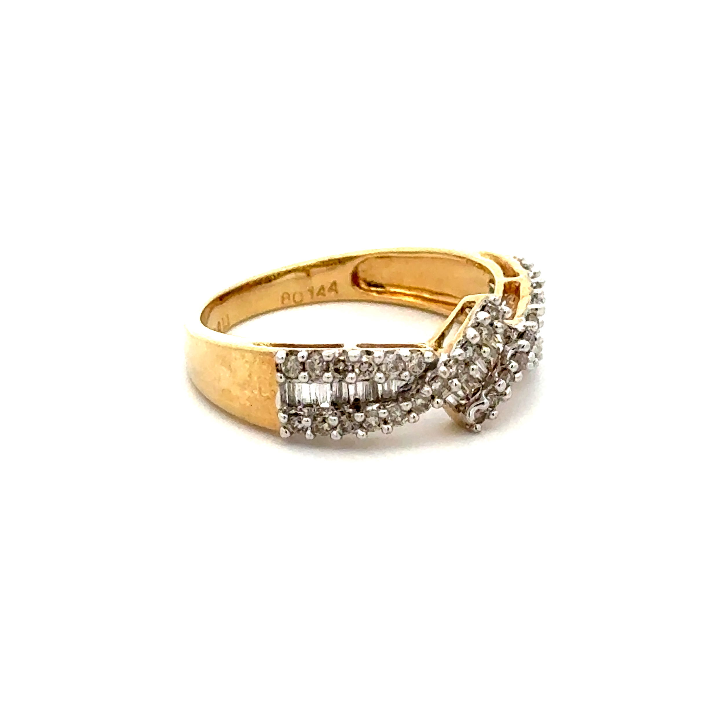 14K 2tone .60tcw RBC & Baguette Diamond Bias Ring 3.9g, s7.75