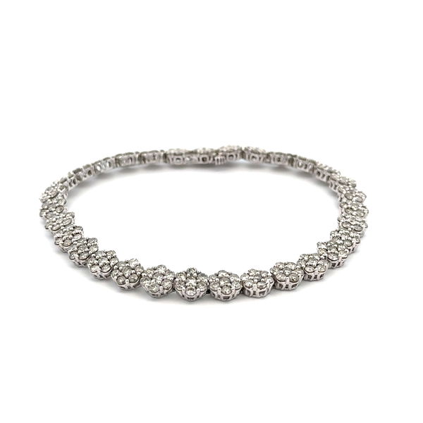 Closeup photo of 10K WG 8 Cluster 248 RBC Diamond 7.00tcw Link Line Tennis Bracelet 12.2g, 7.5"