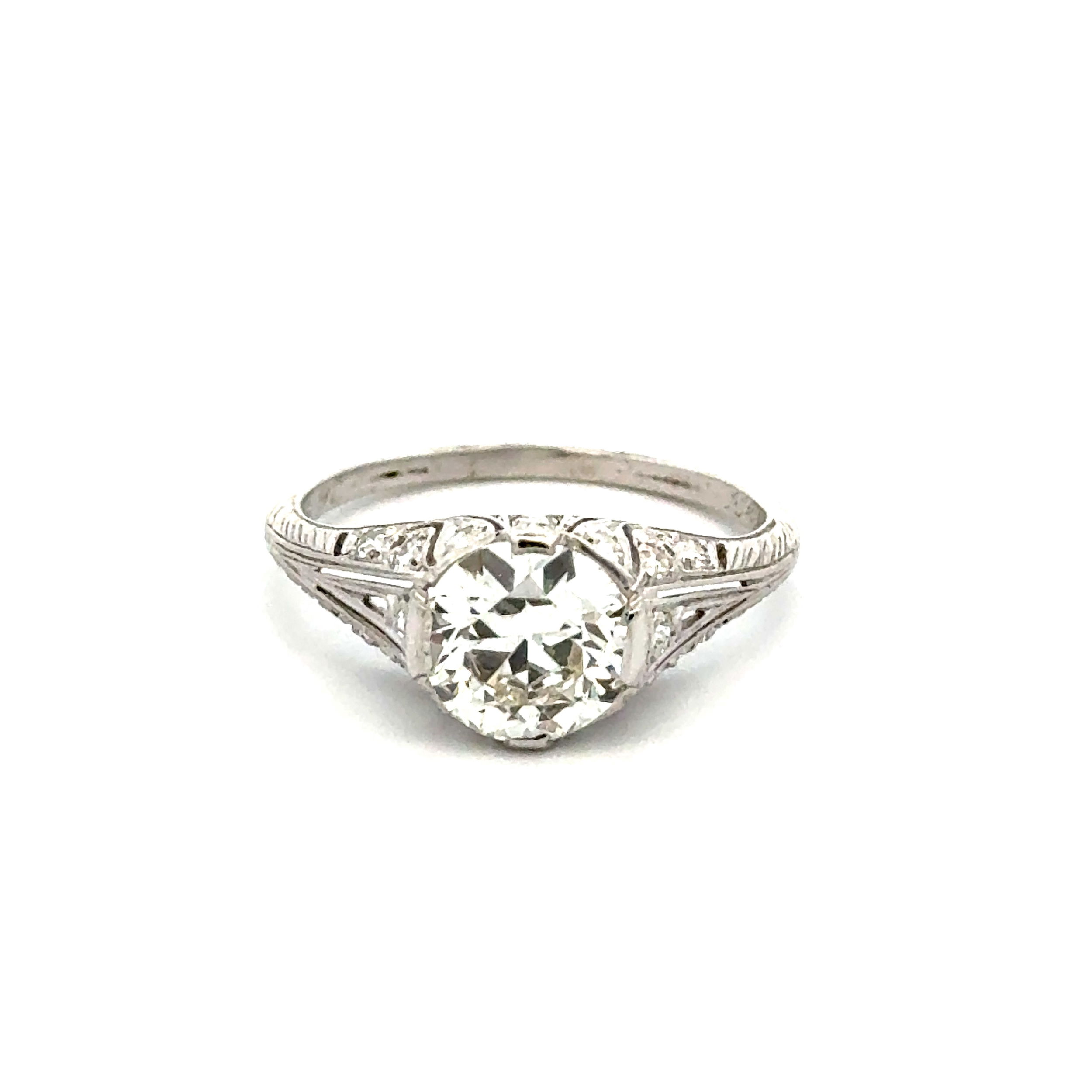 Platinum Art Deco 1.69ct OEC Diamond & .34tcw Diamond Filigree Ring 3.4g, s7.5