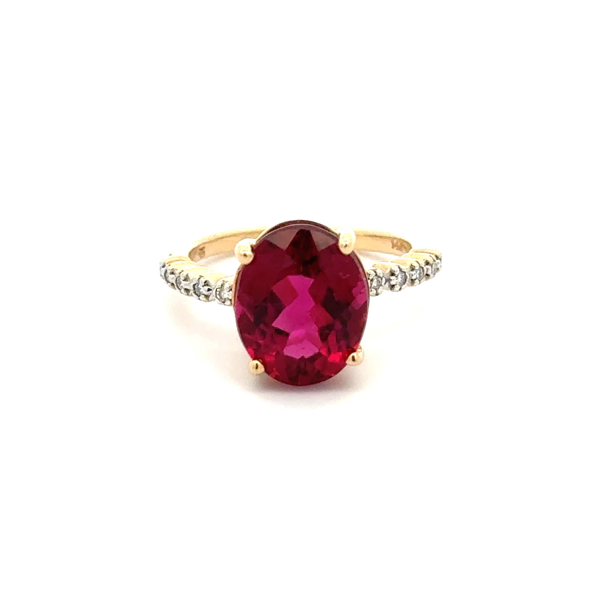 14K YG 5.50ct Oval Rubellite & .12tcw RBC Diamond Ring 3.4g, s5