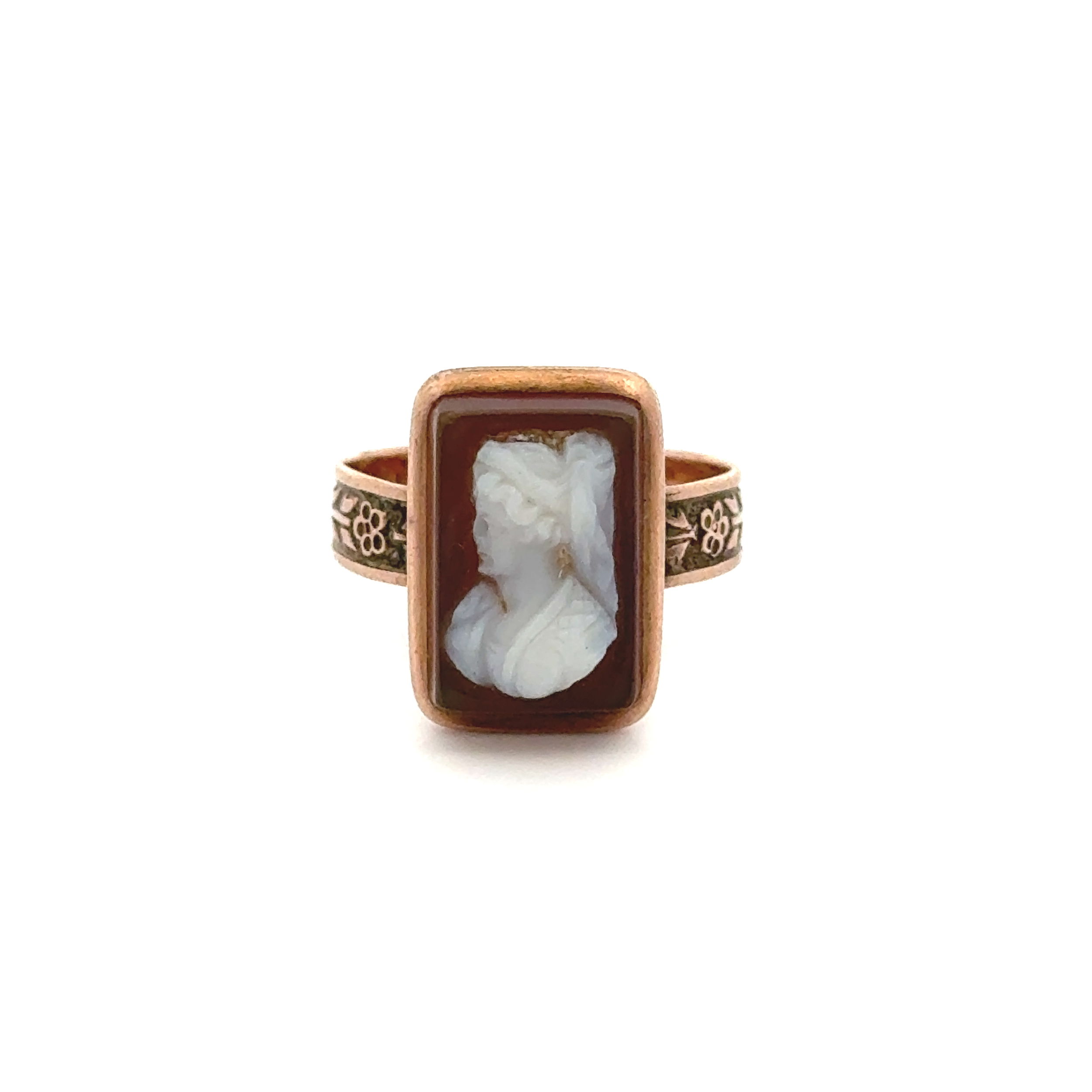 9K YG Victorian Carved Cameo Engraved Ring 3.0g, s6.5