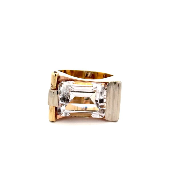 Closeup photo of 14K 2tone Retro 9ct Emerald Cut Morganite Ring 10.0g, s7.25
