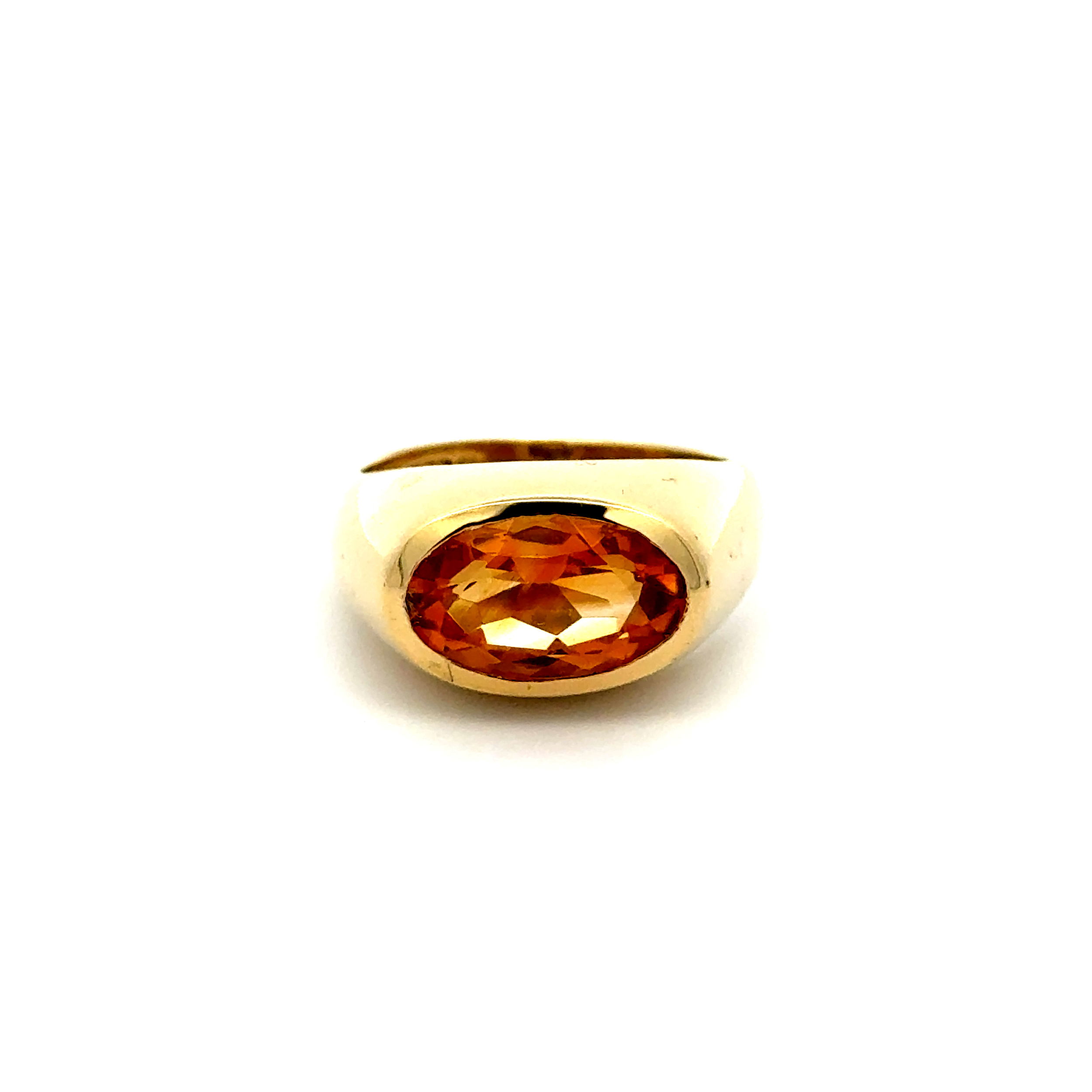 14K YG 1960's 4ct Oval Citrine Bezel Dome East West Ring 6.3g, s7.25