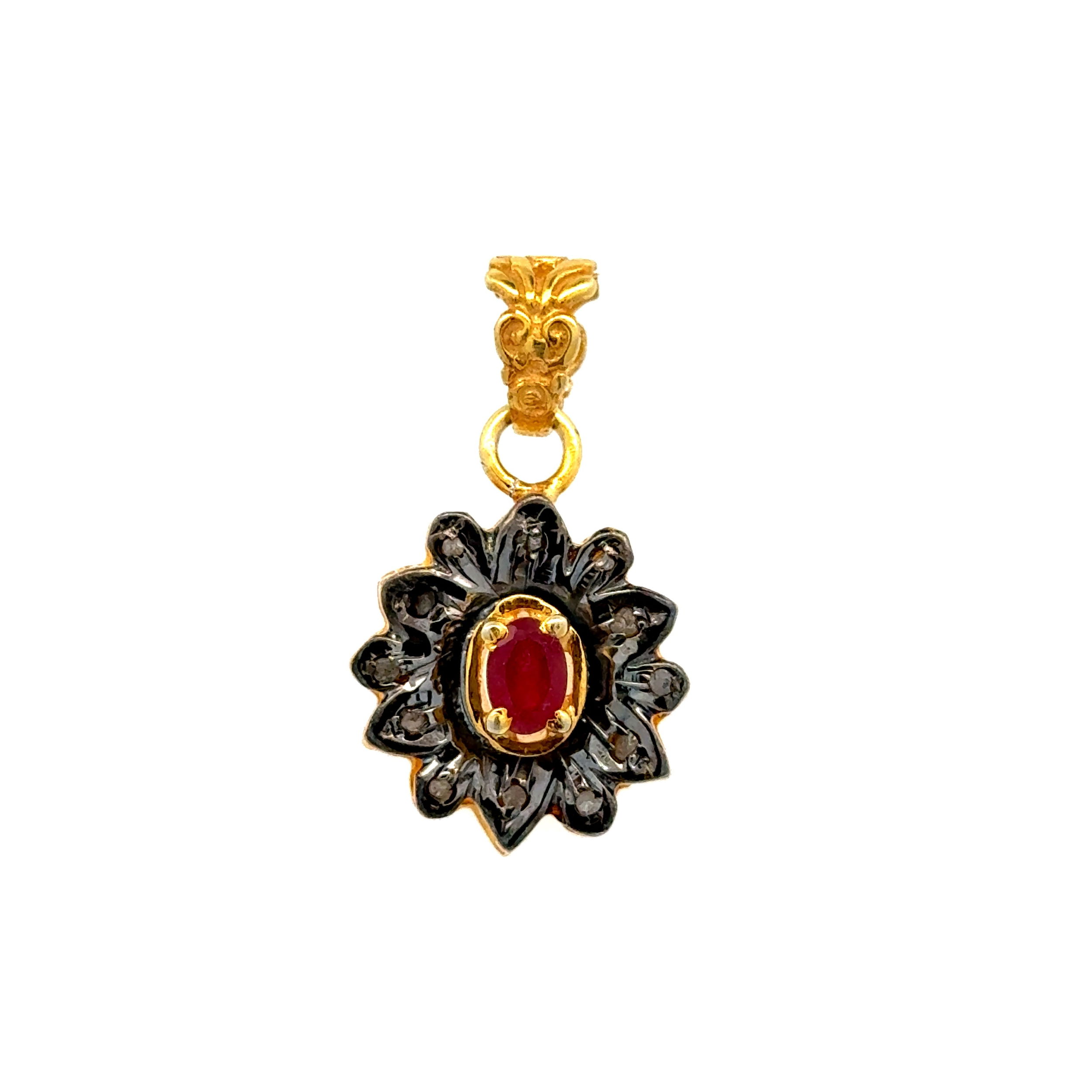 Silver GP .30ct Treated Ruby & Rose Cut Diamond .08tcw Pendant 4.9g