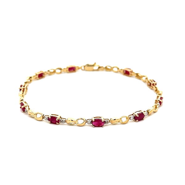Closeup photo of 10K YG 2.50tcw Ruby & Infinity Link Bracelet 4.2g, 7.25"