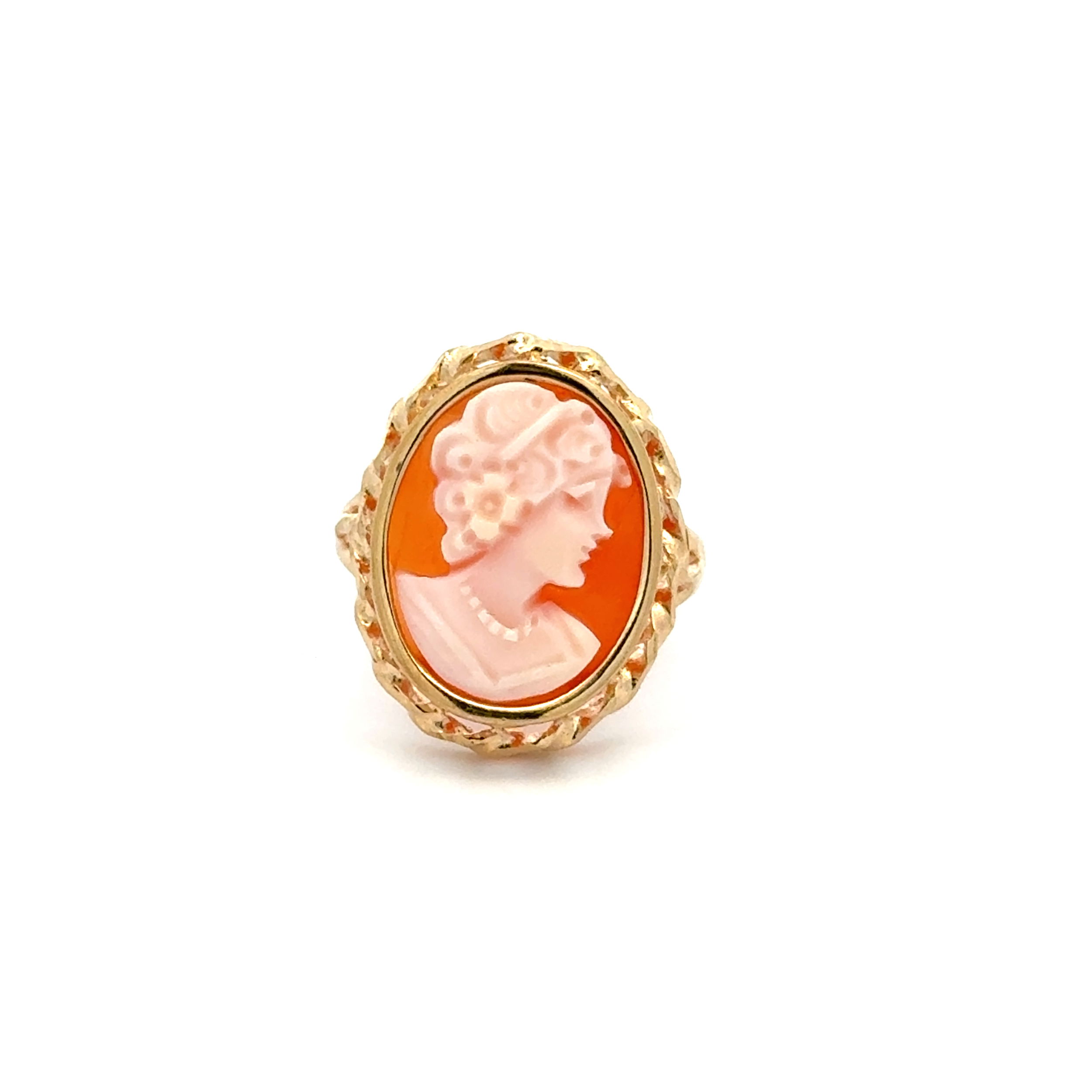 14K YG Carved Shell Cameo Ring 2.9g, s5.25