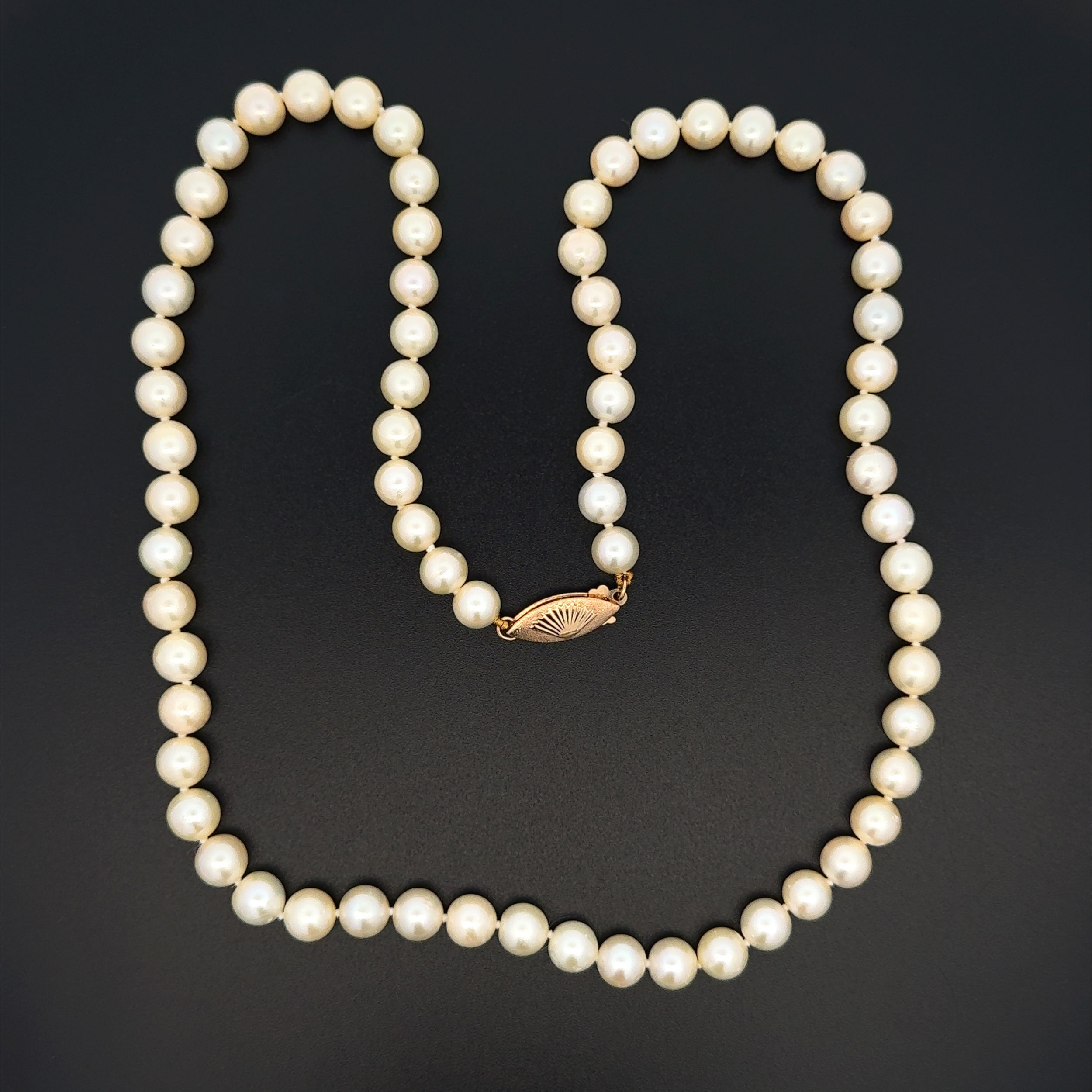 14K YG 6.50mm Cultured Pearl Necklace 23.9g, 18"