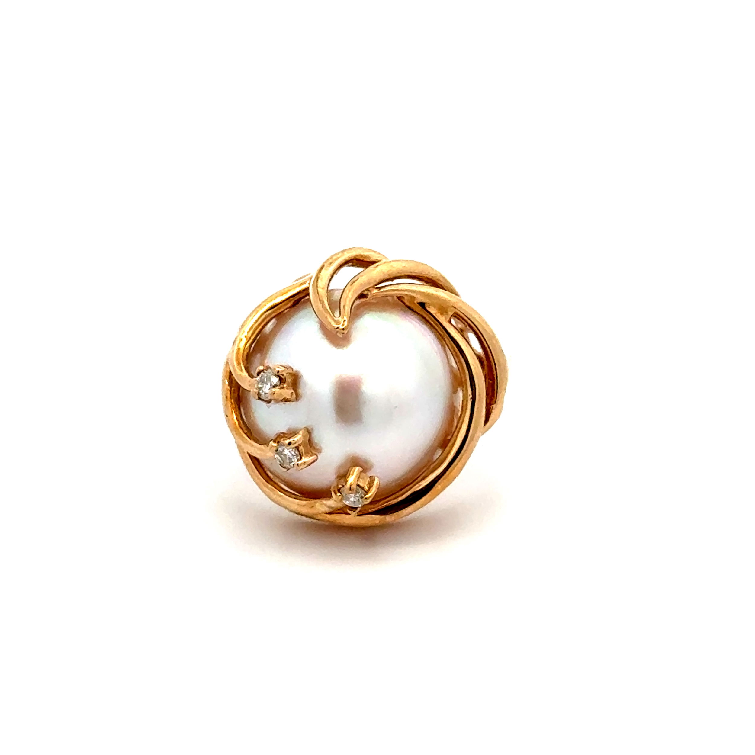 14K YG Mabe Pearl & .06tcw Diamond Whimsical Ring 6.0g, s5.25