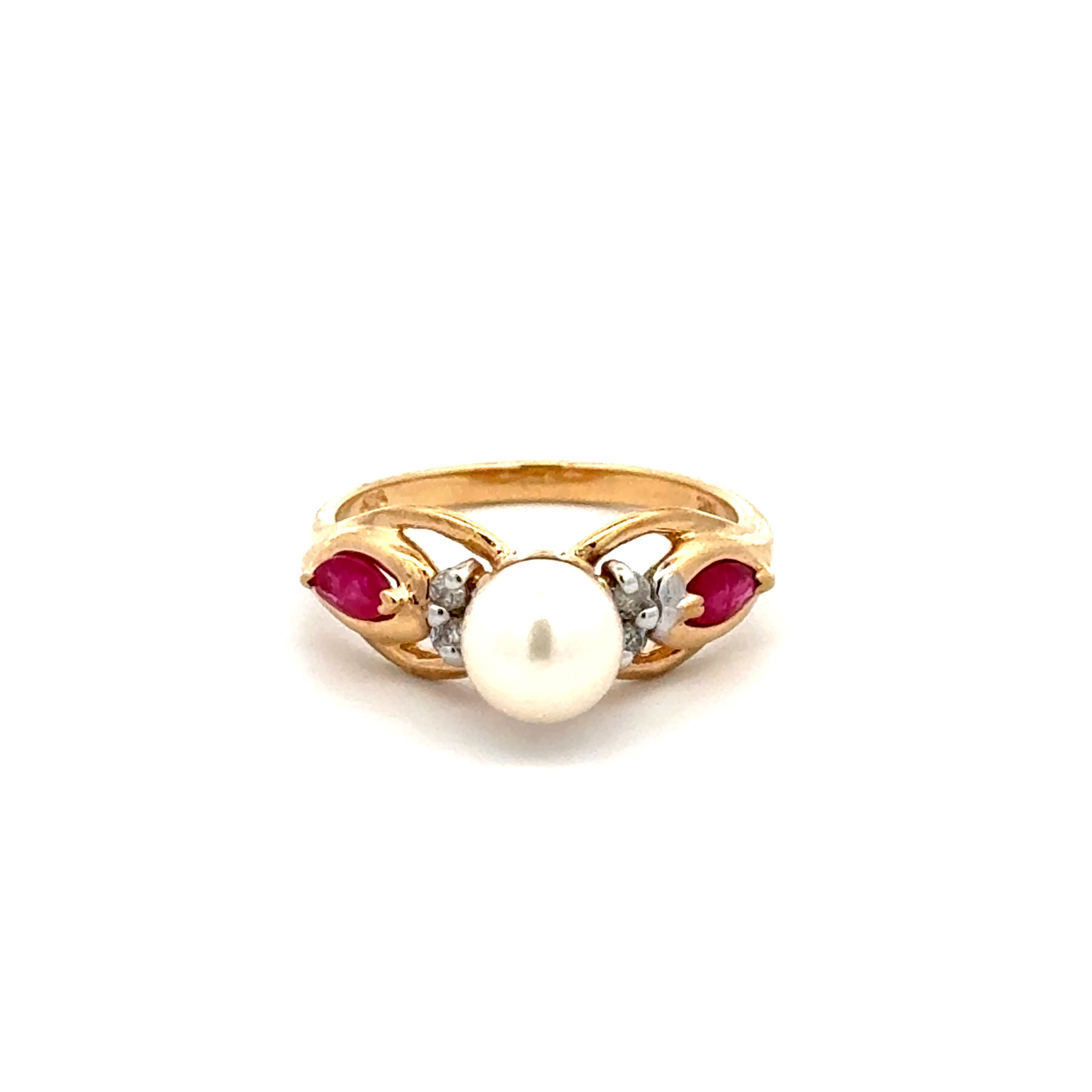 14K YG 6.10mm Pearl, .03tcw Diamond & .25tcw Marquis Ring Ring 2.5g, s5