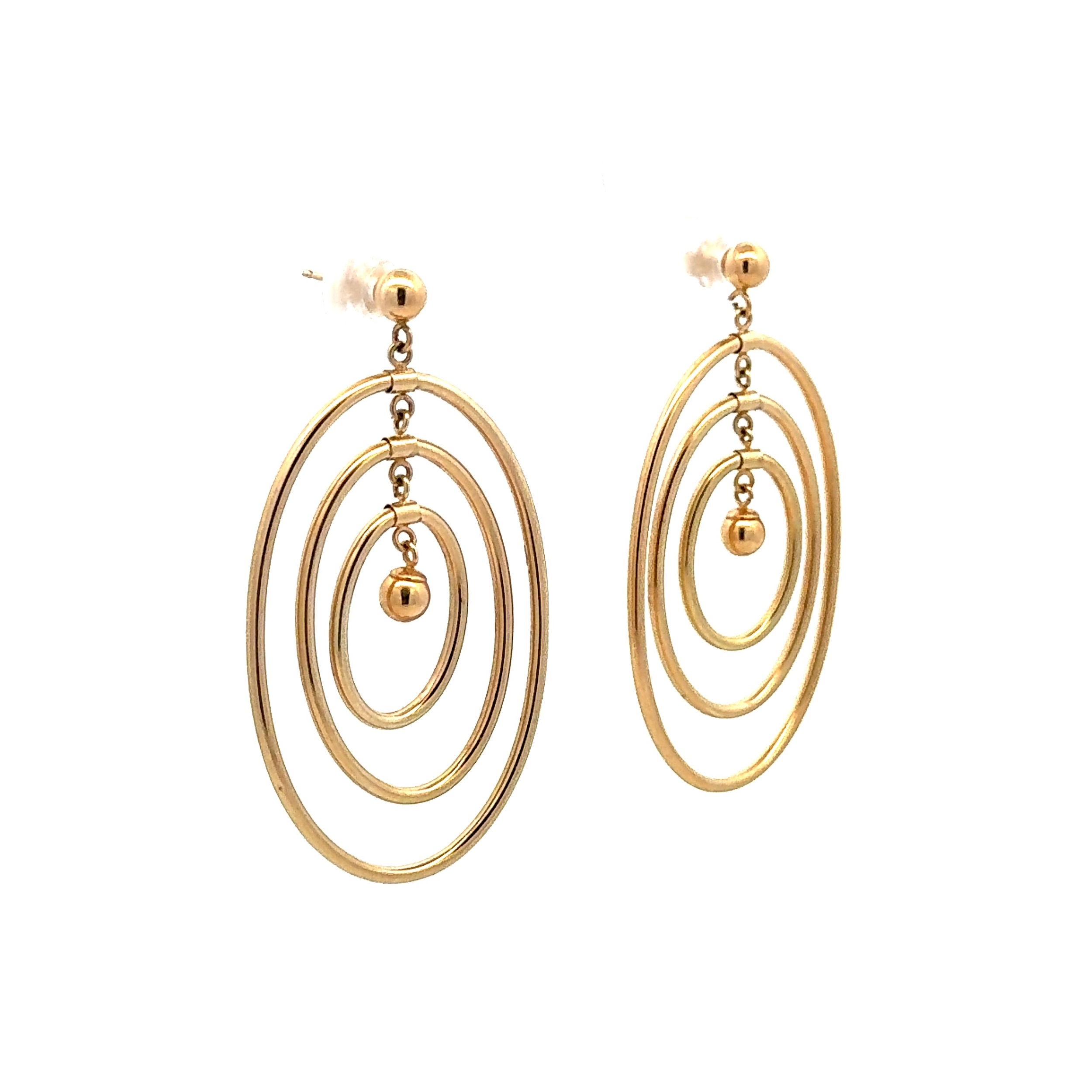 14K YG 3 Open Oval Tubular Drop Gold Earrings 2.6g, 1.75" 14K YG 3 Open Oval Tubular Drop Gold Earrings 2.6g, 1.75"