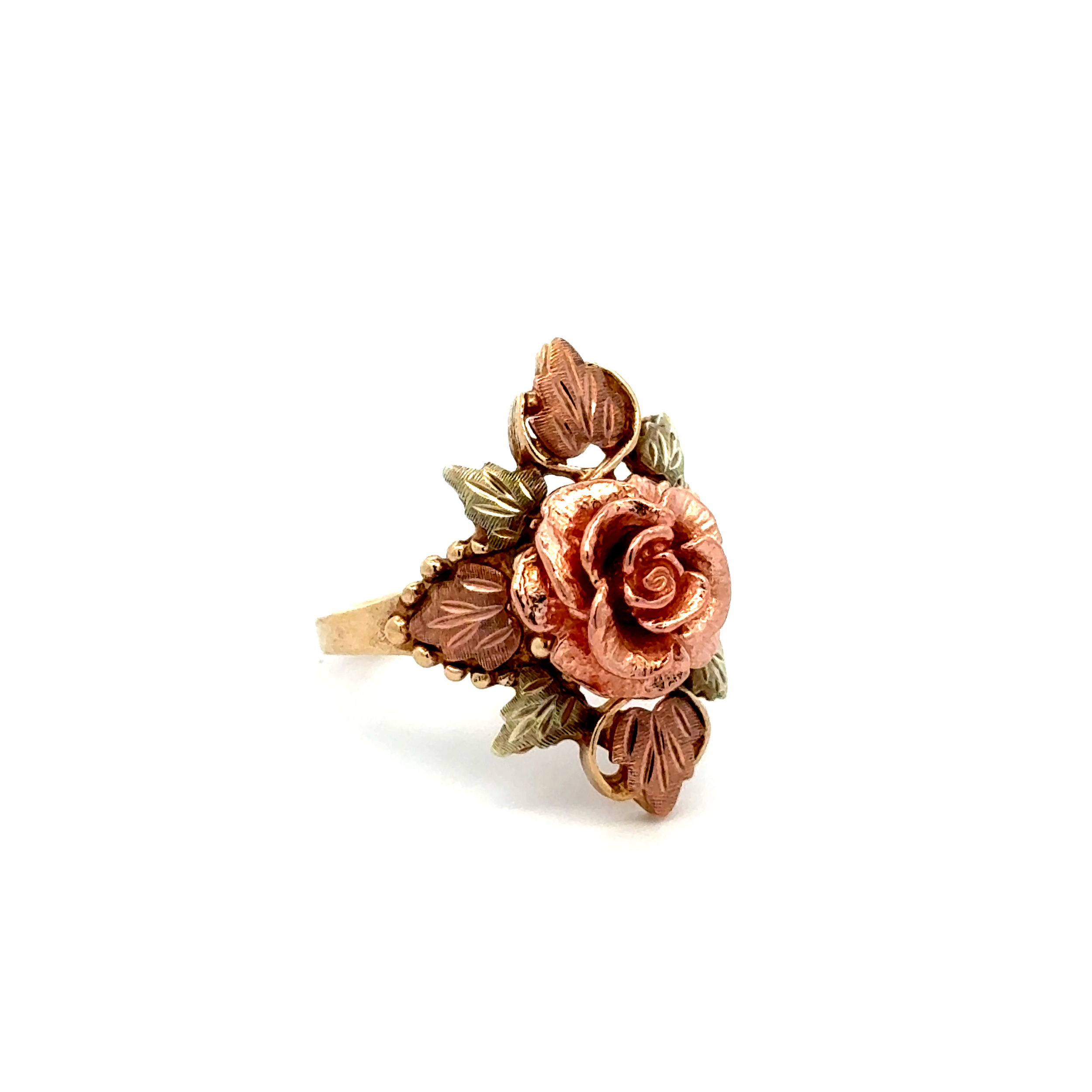 10K Tritone Black Hills Gold Flower Navette Ring 4.2g, s6.5