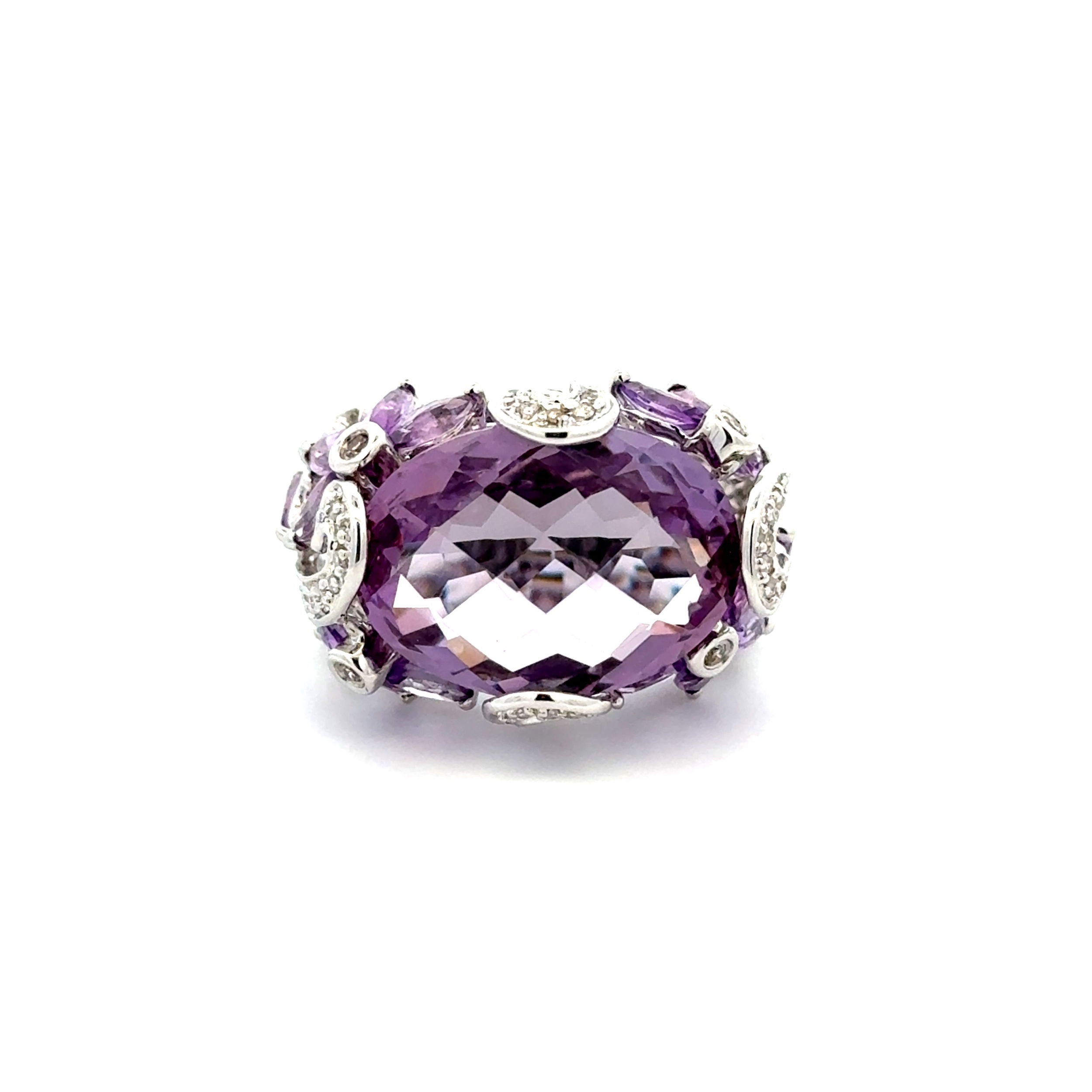 14K WG 12ct Checkerboard Amethyst, .36tcw Diamond & 1.00 Amethyst Ring 9.5g, s5