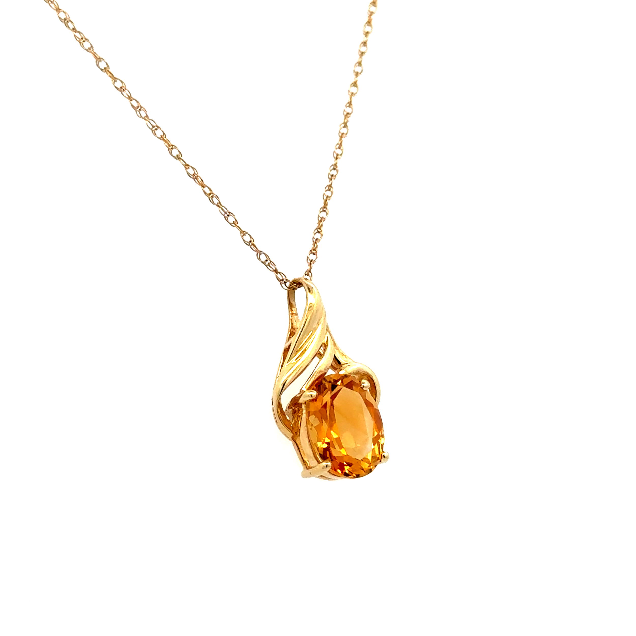 14K YG 1ct Oval Citrine Pendant Necklace 1.9g, 18"