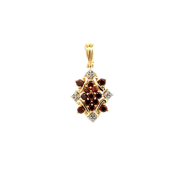 Closeup photo of 14K YG .45tcw Orange Irradiated Diamond & .04tcw Diamond Enhancer Pendant 2.9g, 1.15"