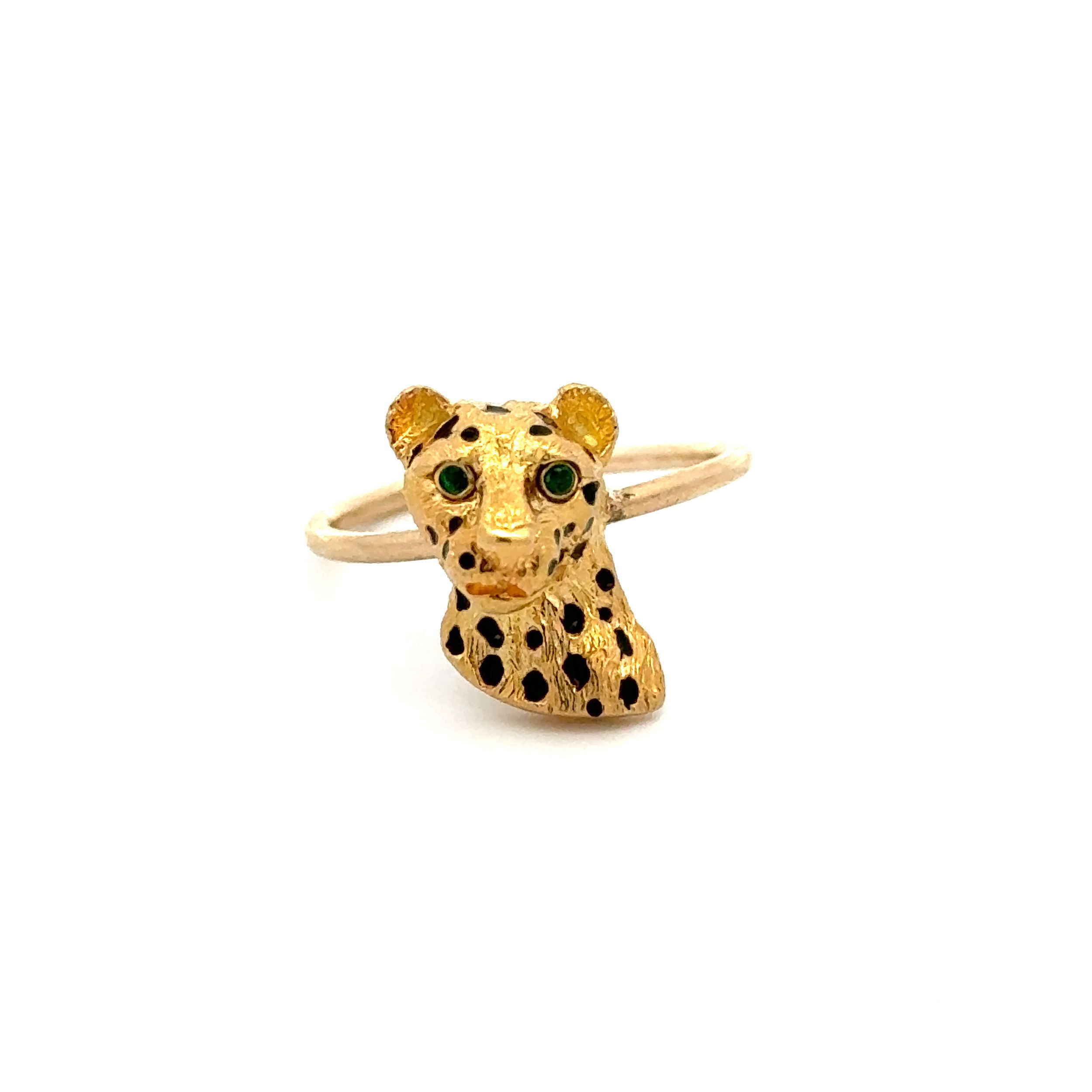 18K & 14K TIFFANY Germany Panther Enamel & Emerald Eyes Ring 3.9g, s6.5 18K & 14K TIFFANY Germany Panther Enamel & Emerald Eyes Ring 3.9g, s6.5