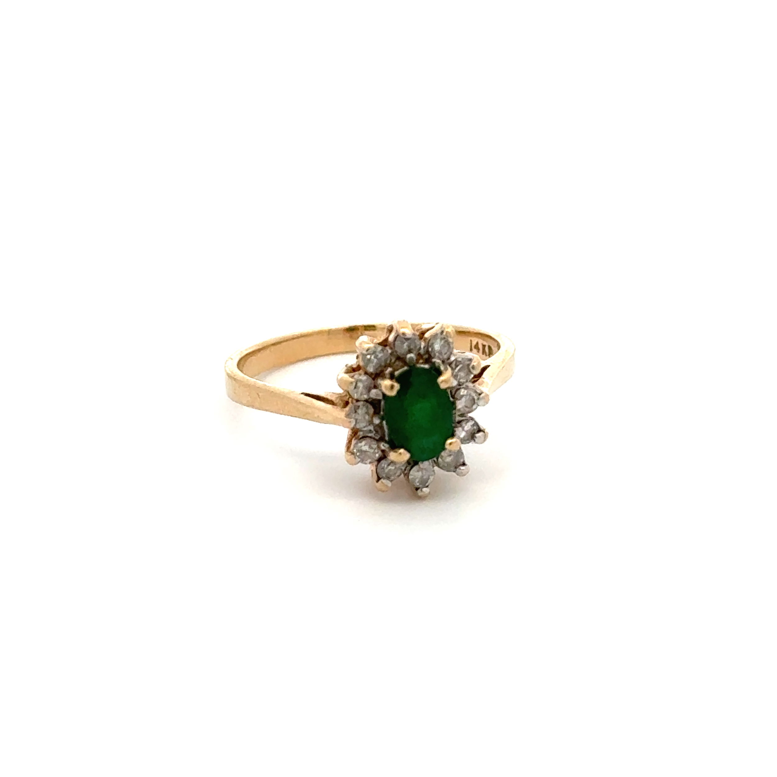 14K YG .35ct Oval Emerald & .24tcw Round Diamond Ring 2.5g, s6