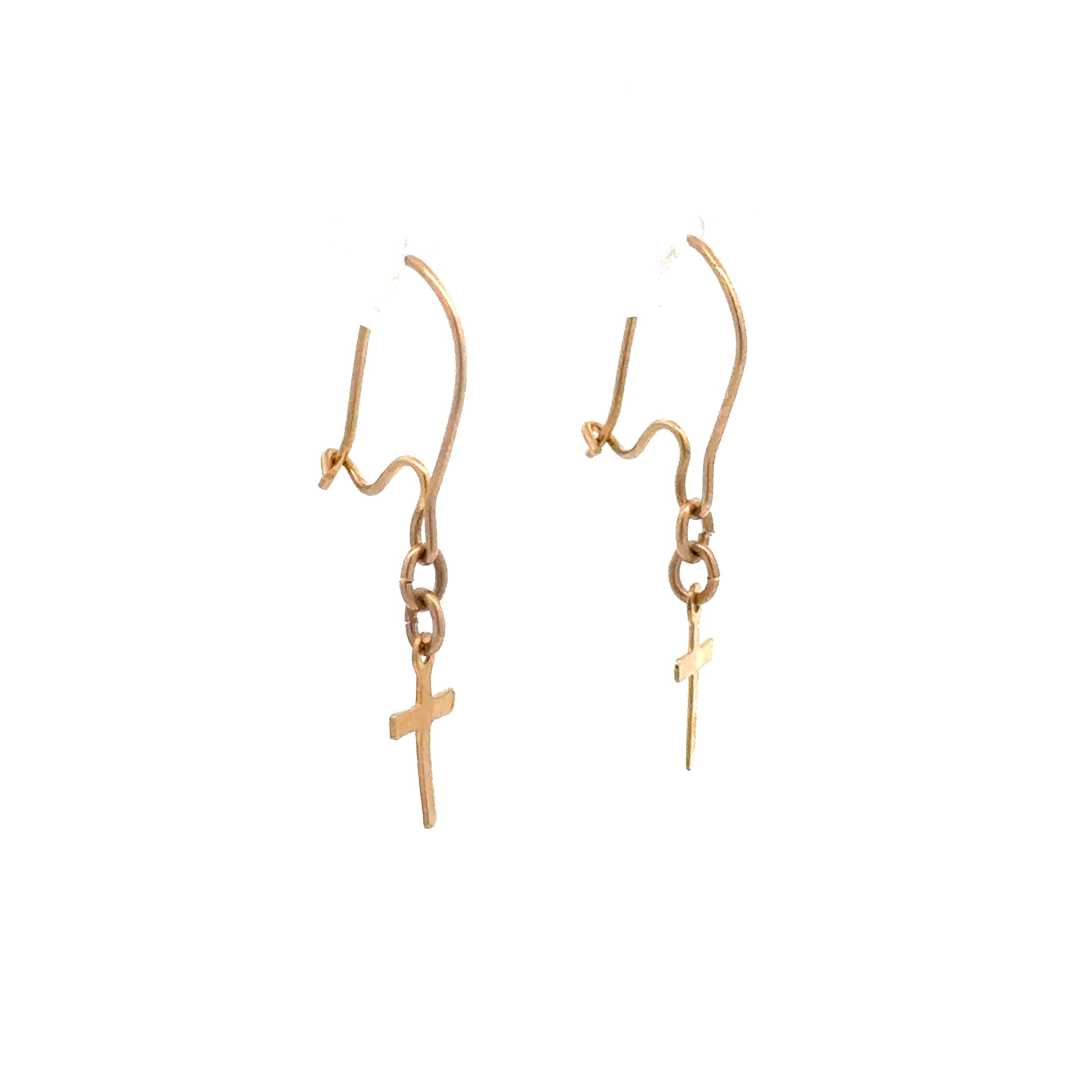 10K YG TIny Gold Cross Charms Drop Earrings .5g