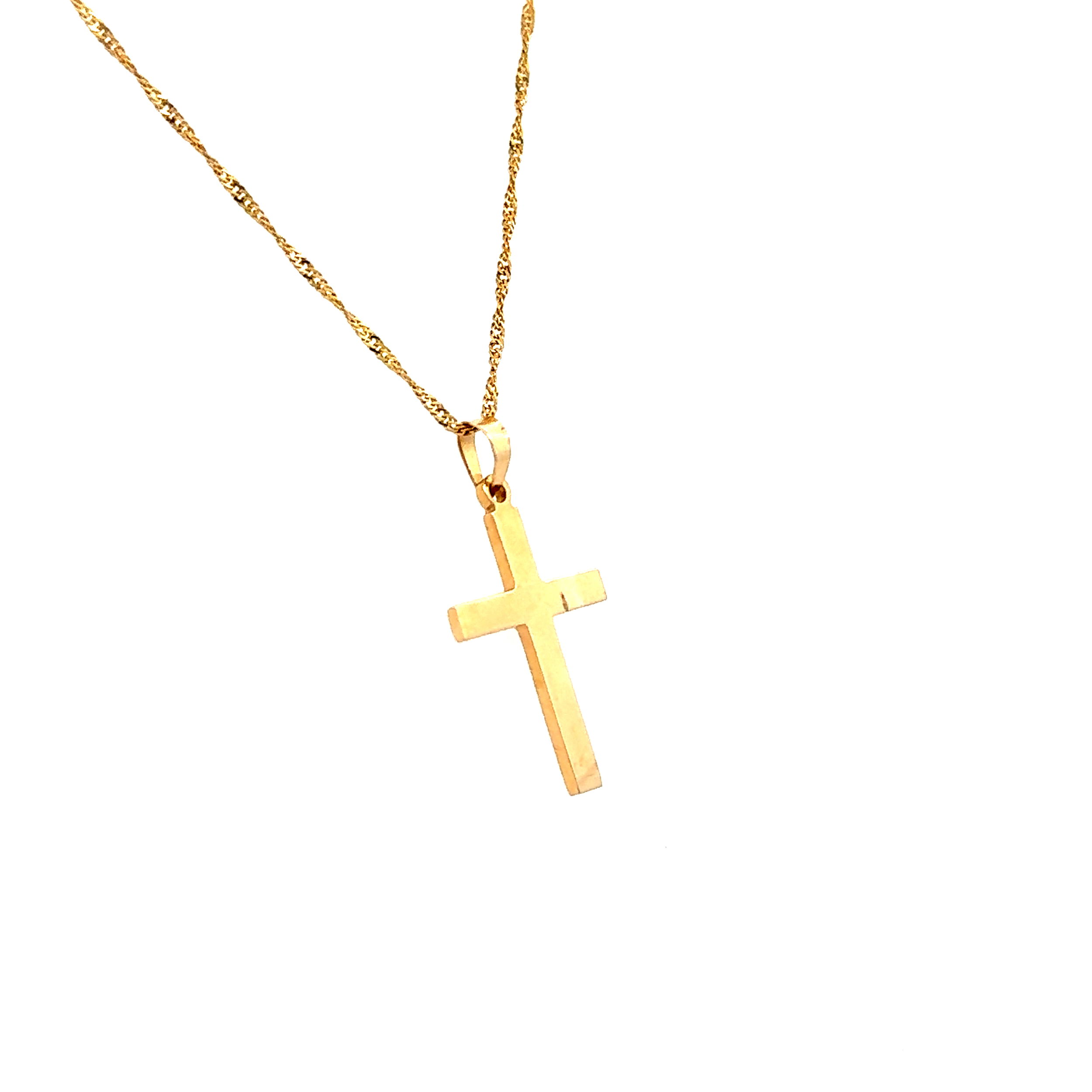 14K YG Flat Gold Cross Pendant Necklace 2.5g, 18"