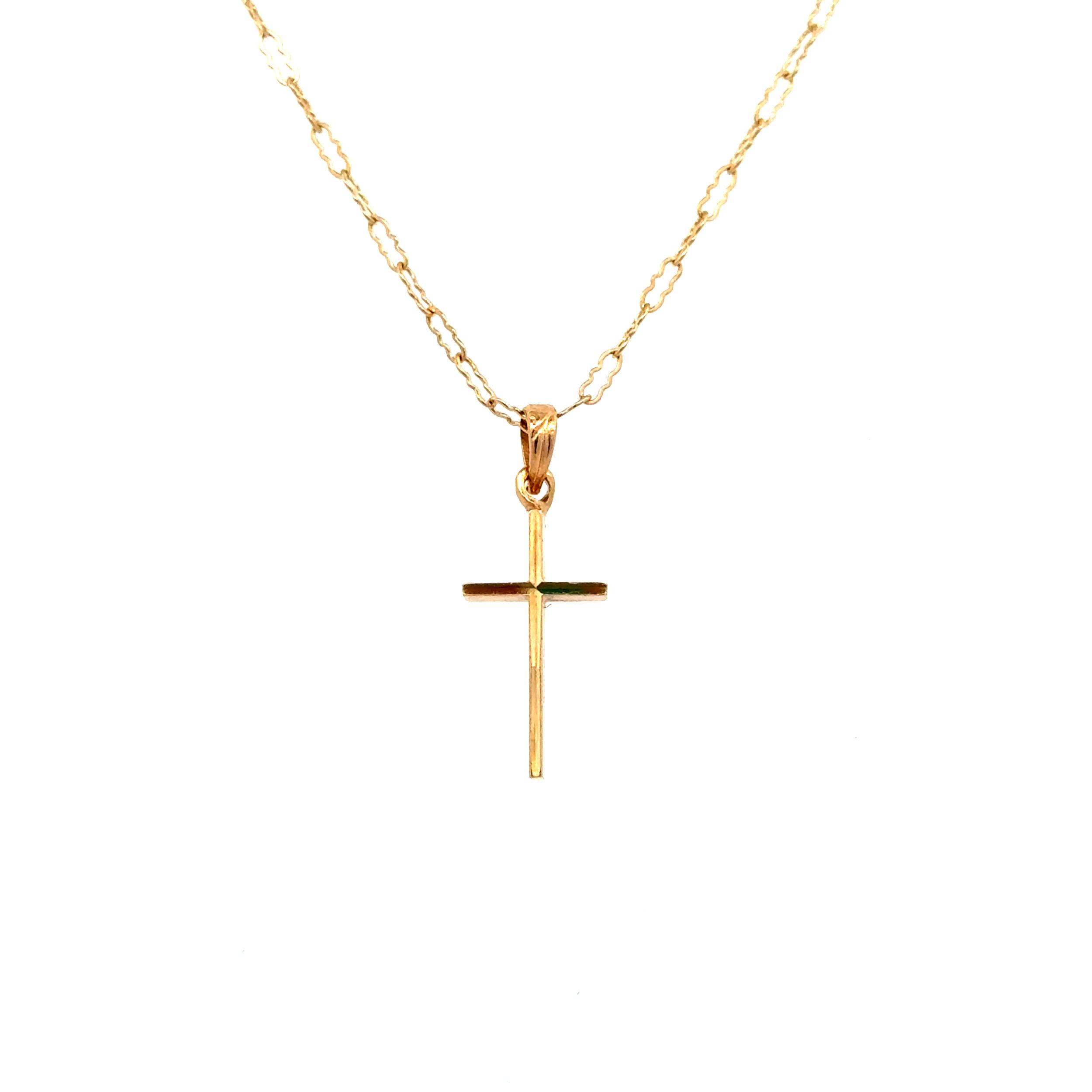 14K YG Thin Gold Cross Pendant Necklace 2.0g, 18"