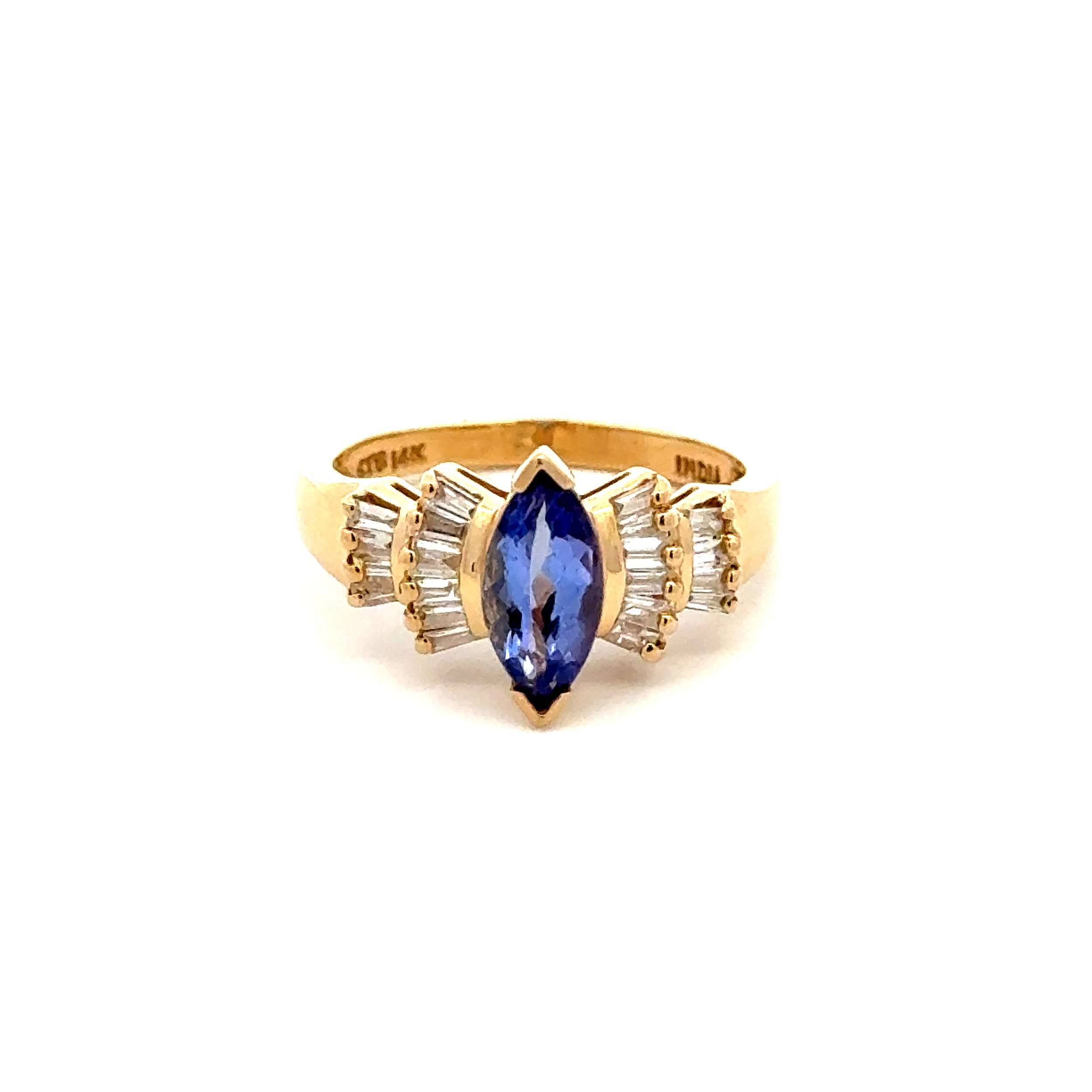 14K YG .70ct Marquis Tanzanite & .40tcw Baguette Diamond Ring 2.9g, s5