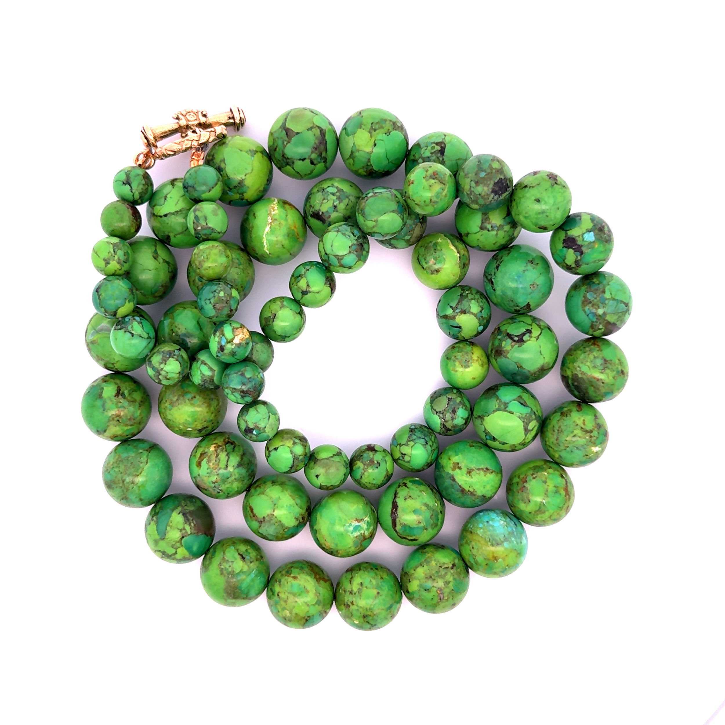 14K YG Stunning Green Turquoise 14.30-7.80mm Graduated Bead Necklace 147.0g, 31"