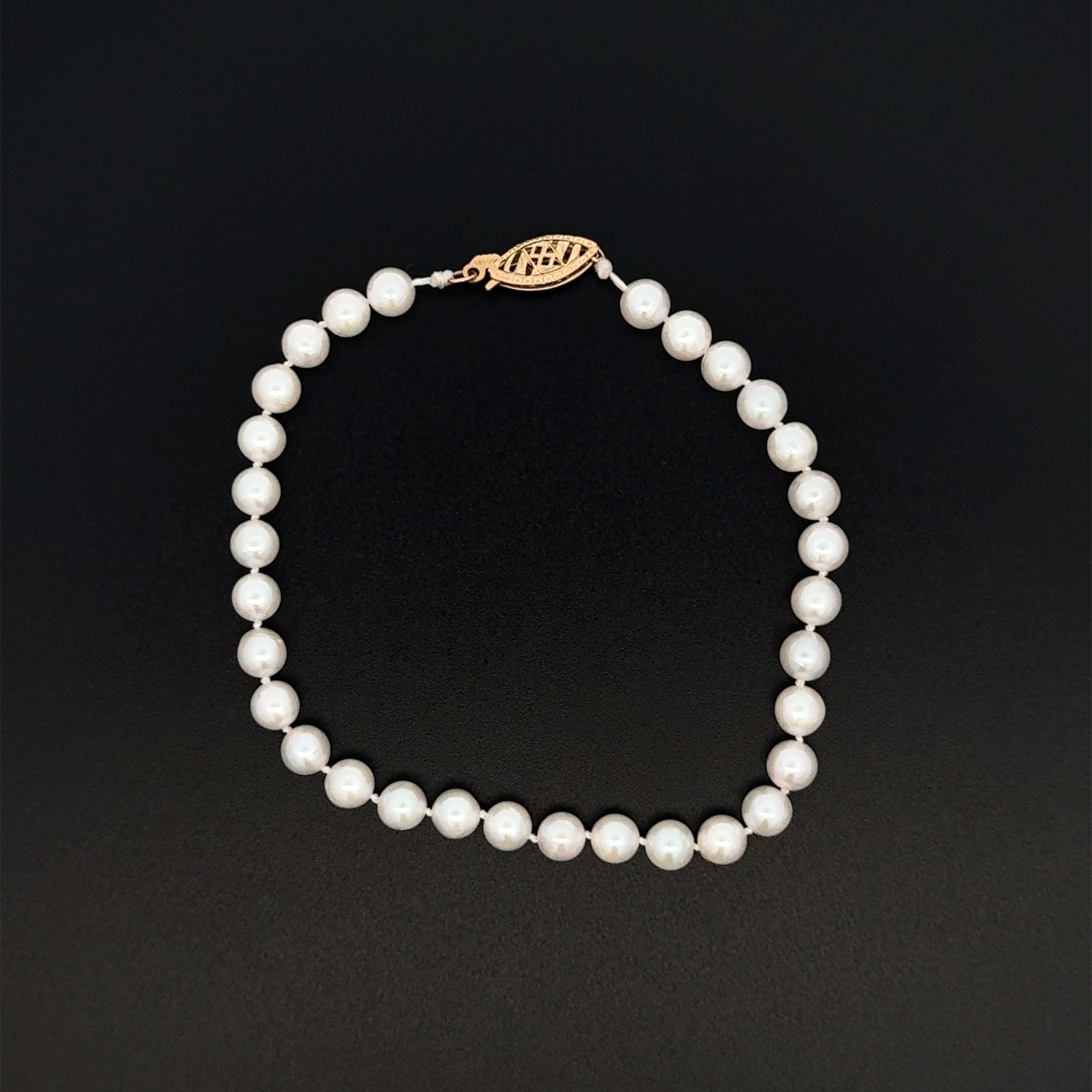 14K YG 4.85mm White Cultured Pearl Strand Bracelet 5.5g, 7"