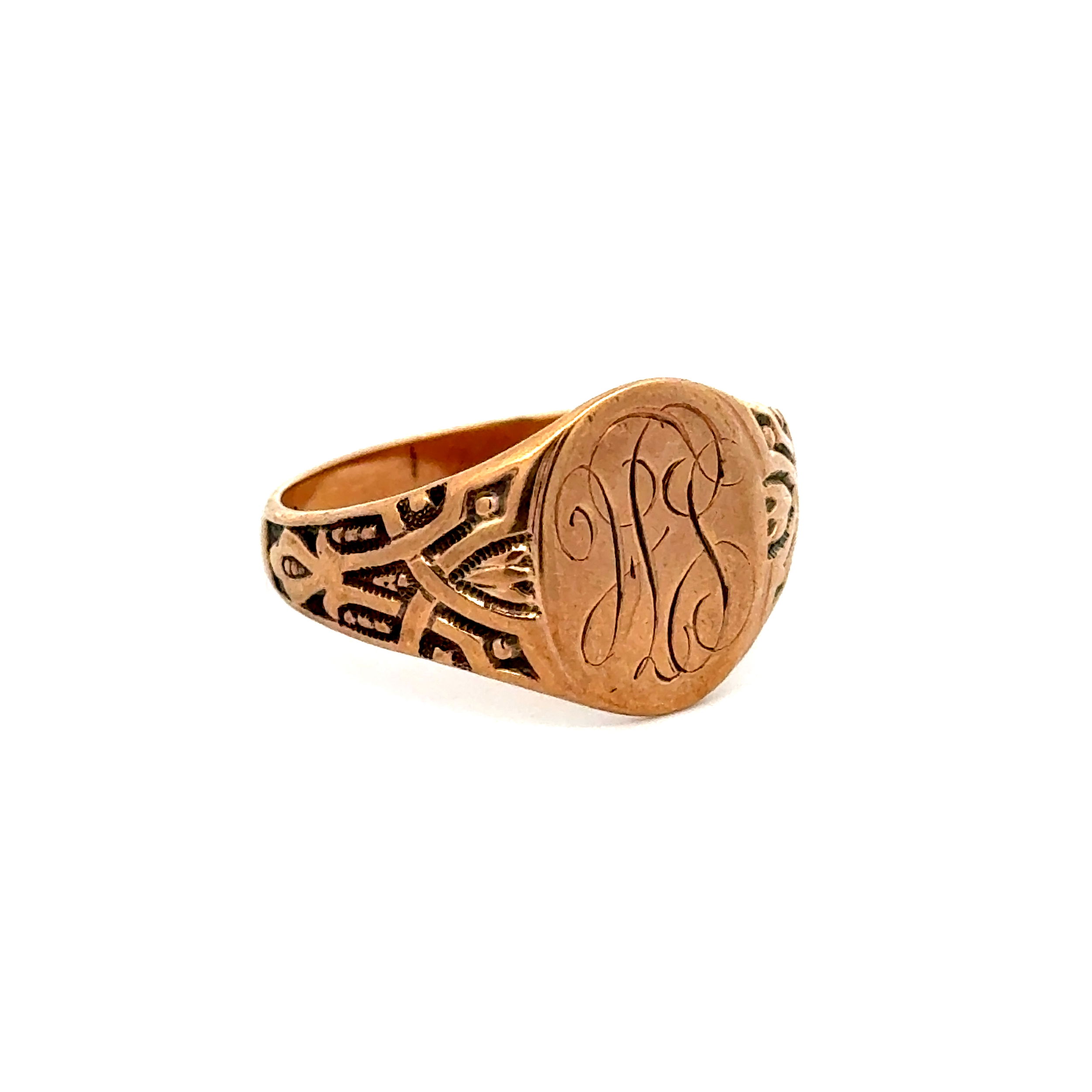 10K YG Signet Cigar 15mm Band Ring 6.8g, s12