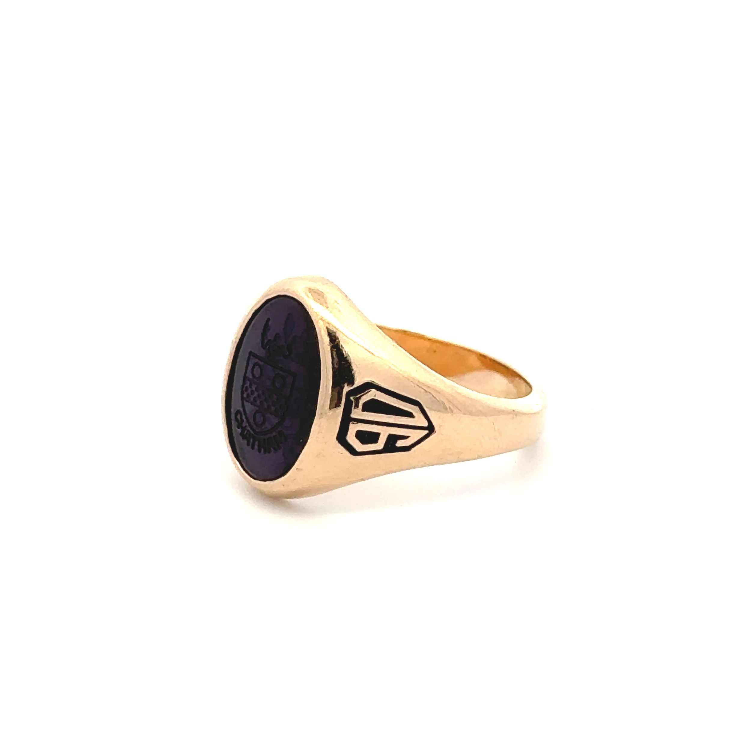 14K YG Signet CHATHAM Purple Intaglio Ring 6.0g, s6