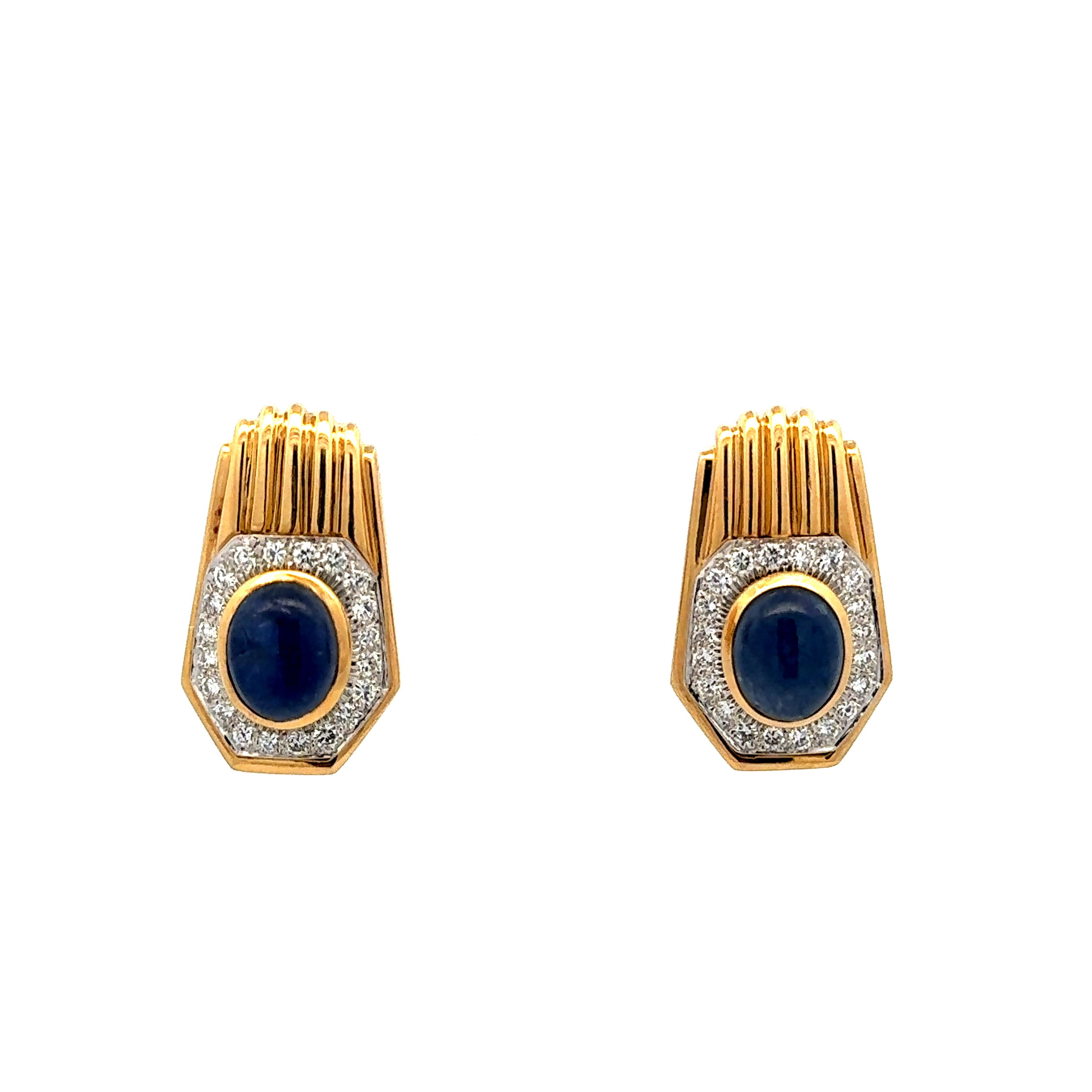 18K & Plat DAVID WEBB 8tcw Cabochon Sapphire & 1.30tcw Diamond Earrings 23.0g, 27.5mm