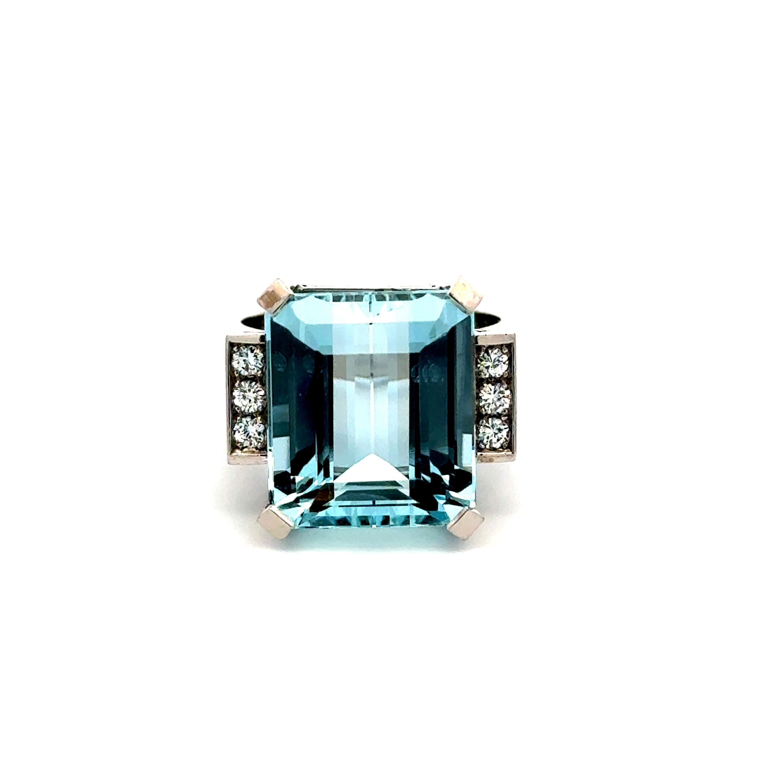 18K WG Retro 20ct Emerald Cut Aquamarine & .30tcw RBC Diamond Ring 14.0g, s6