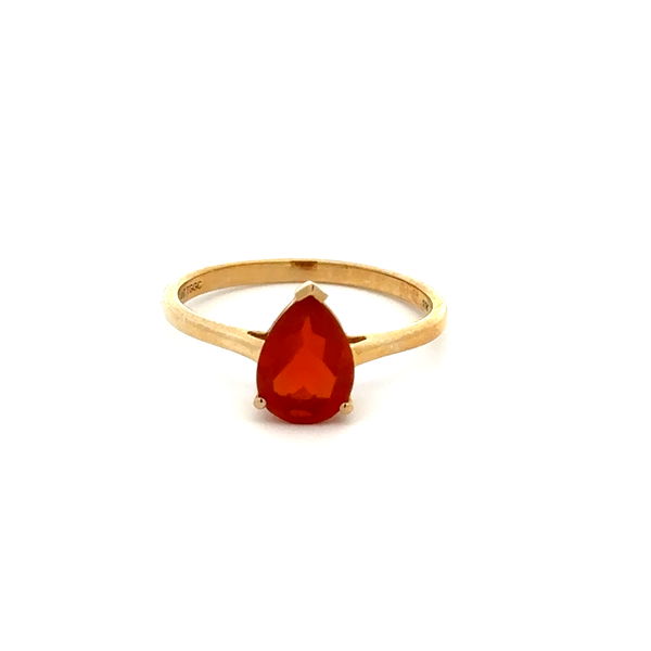 Closeup photo of 10K YG 1.05ct Pear Fire Opal Solitaire Ring 2.0g, s9