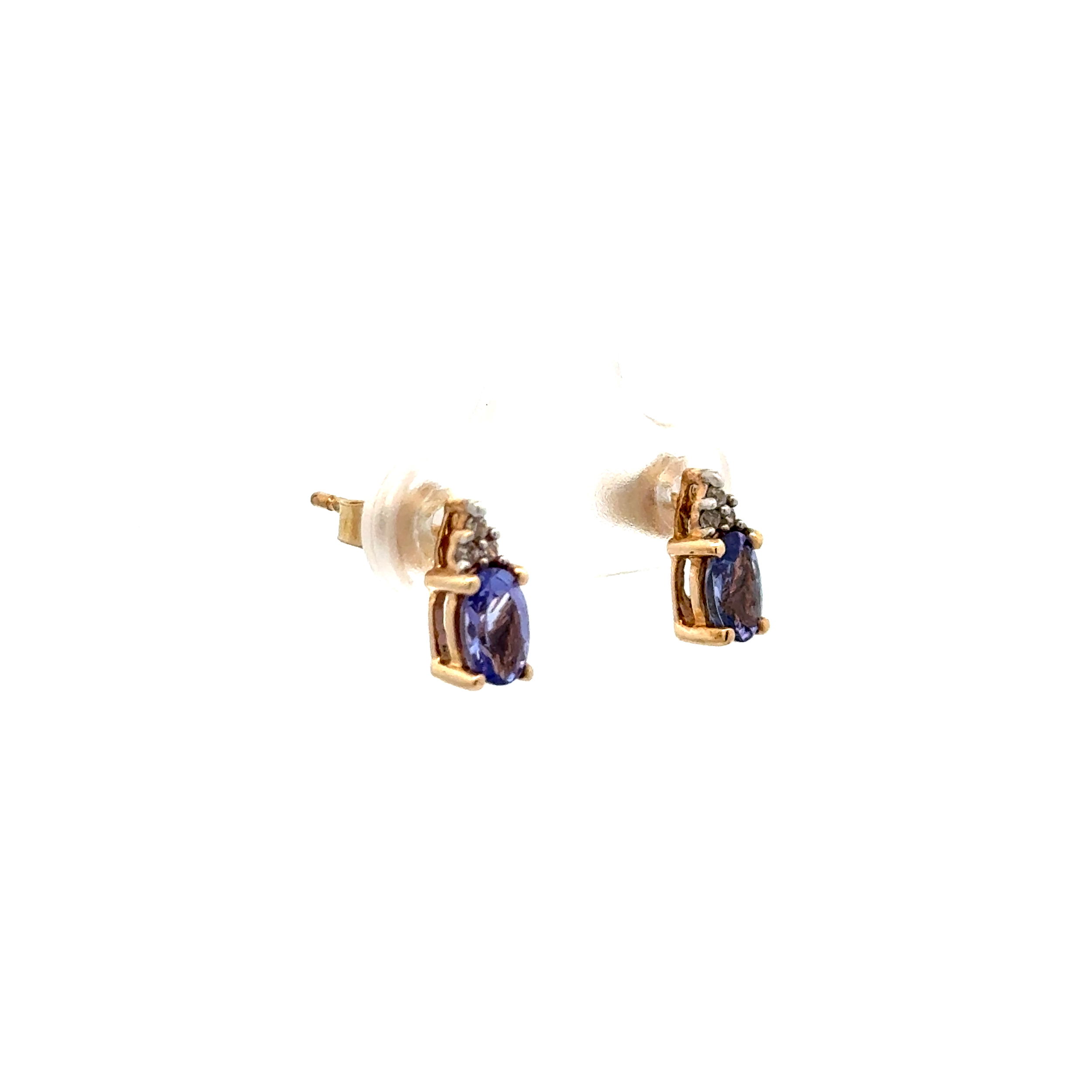 10K YG 1.00tcw Oval Tanzanite & .05tcw Diamond Earrings on Post 1.4g