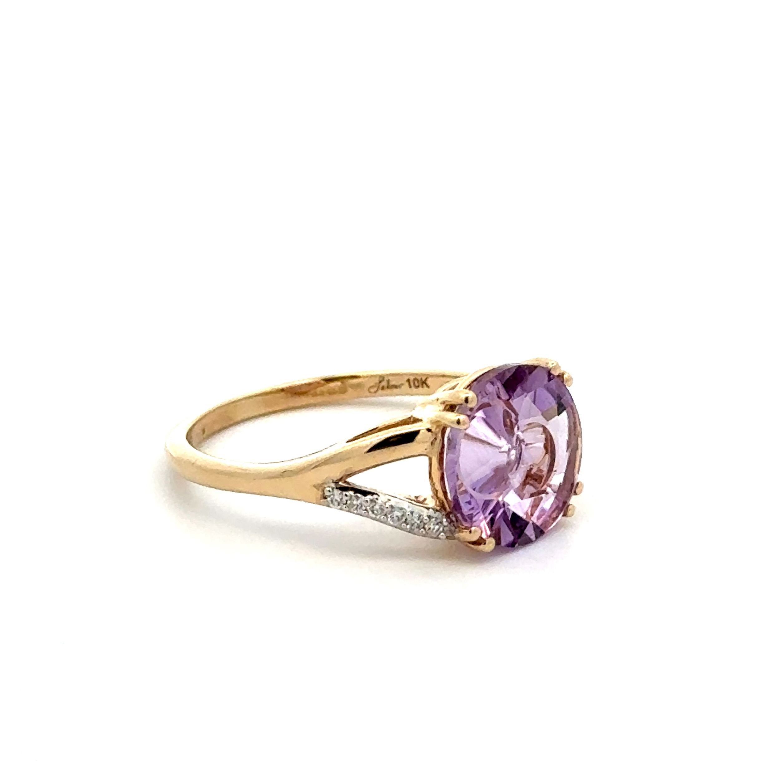 10K YG 2.00ct Fantasy Cut Amethyst & .06tcw Diamond Ring 2.6g, s8