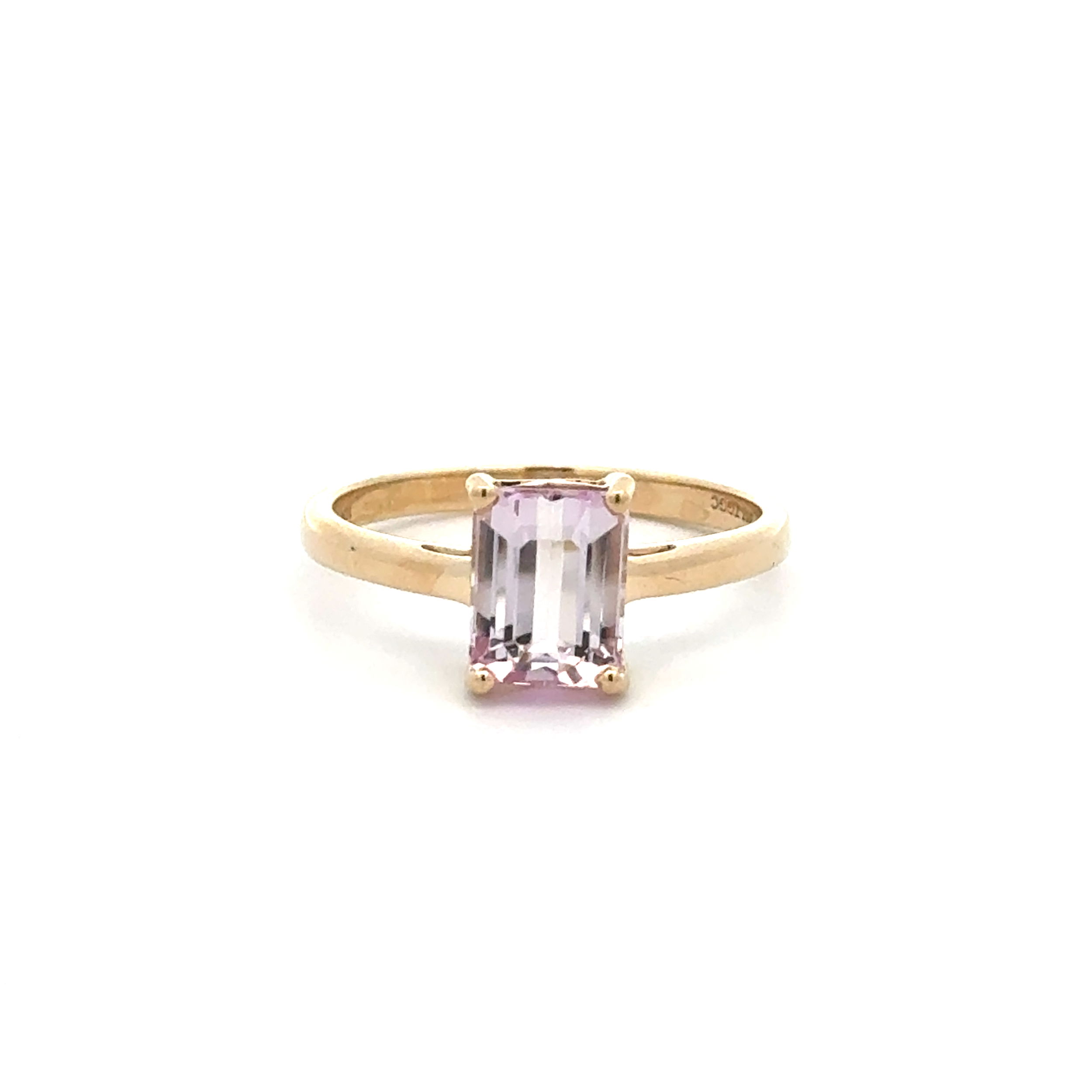 10K YG 1.70ct Emerald Cut Pink Kunzite Solitaire Ring 2.6g, s9