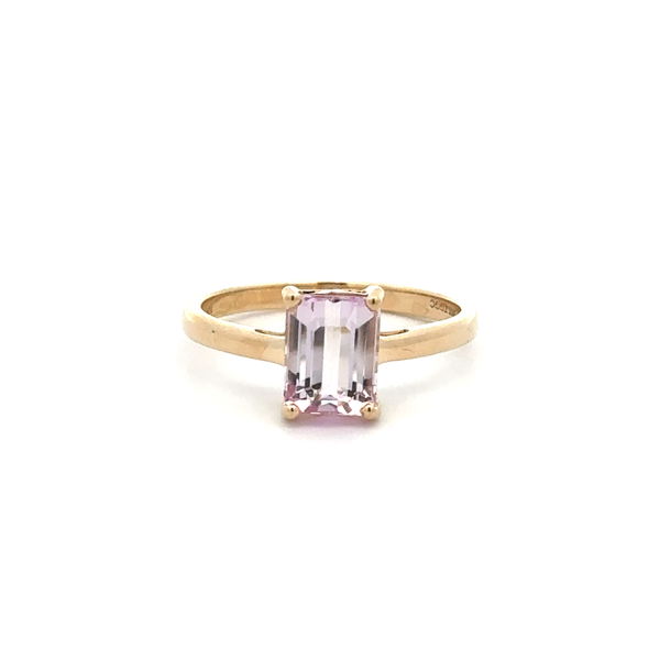 Closeup photo of 10K YG 1.70ct Emerald Cut Pink Kunzite Solitaire Ring 2.6g, s9