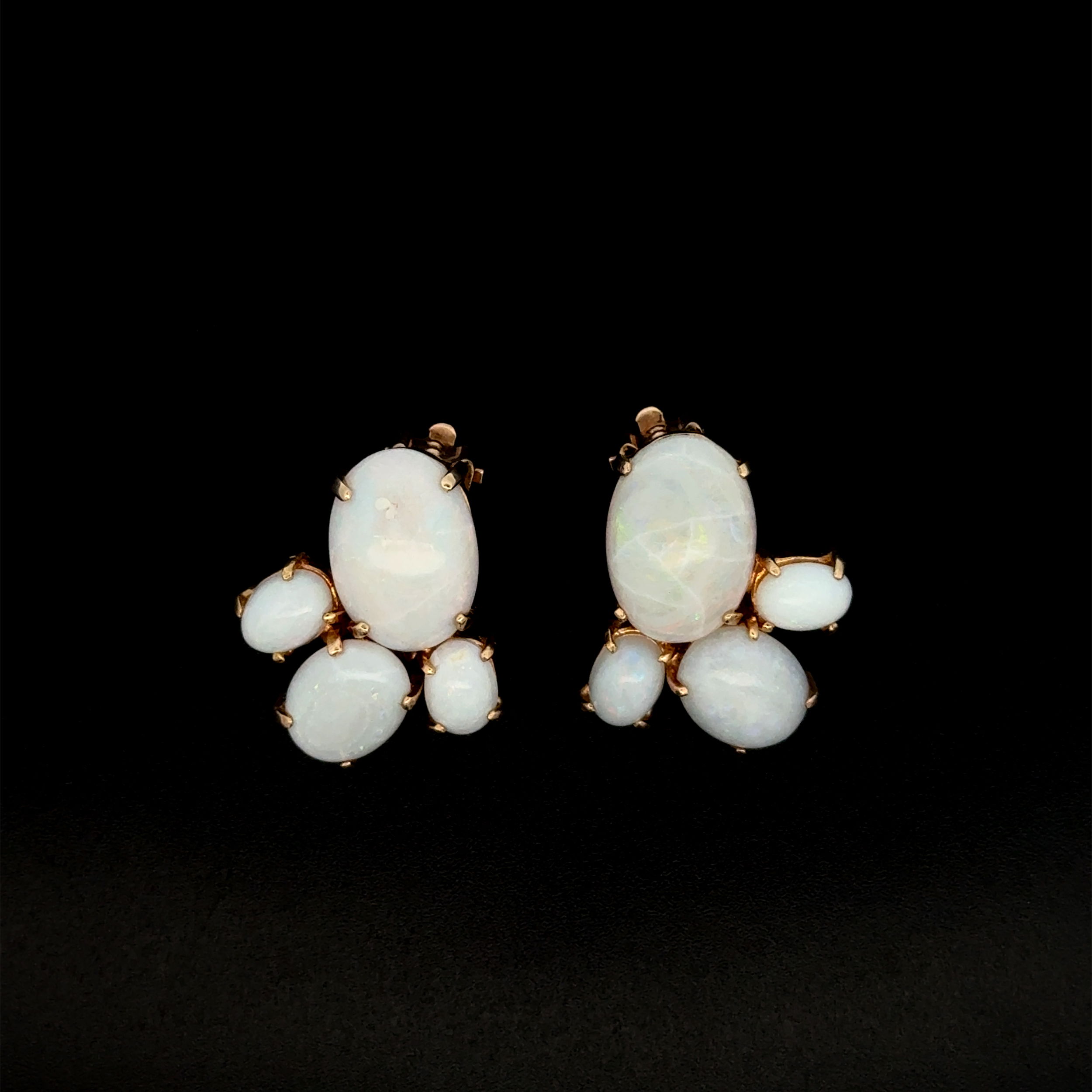 14K YG 12tcw Opal Cluster Earrings 8.3g