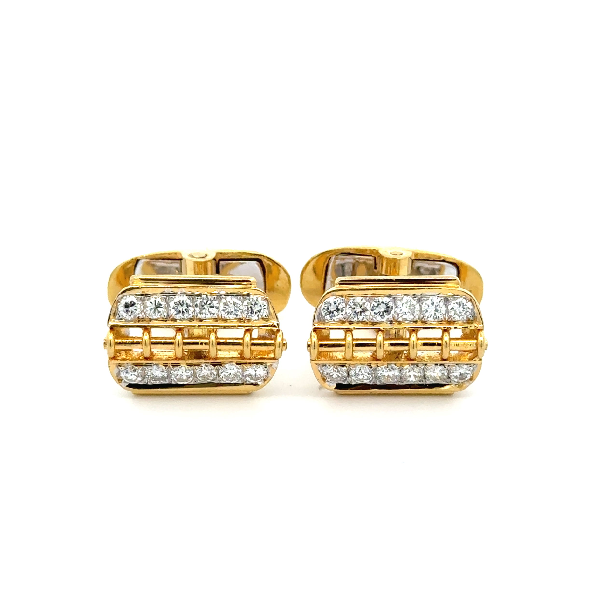 18K YG 1.65tcw RBC Diamond & Open Design Cufflinks 13.5g